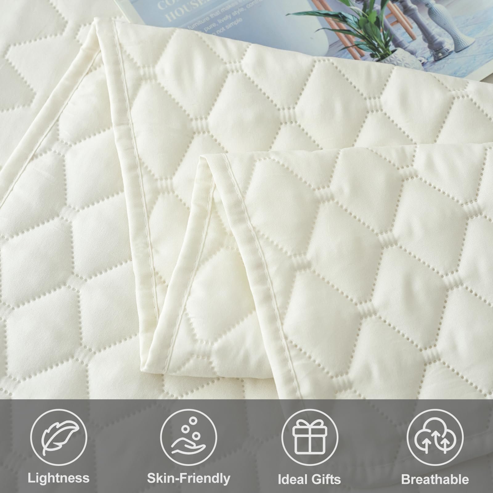 Покривало WOLTU 240 x 260 см з 2 наволочками 50 x 70 см бежеве, стьобаний плед, фото №5