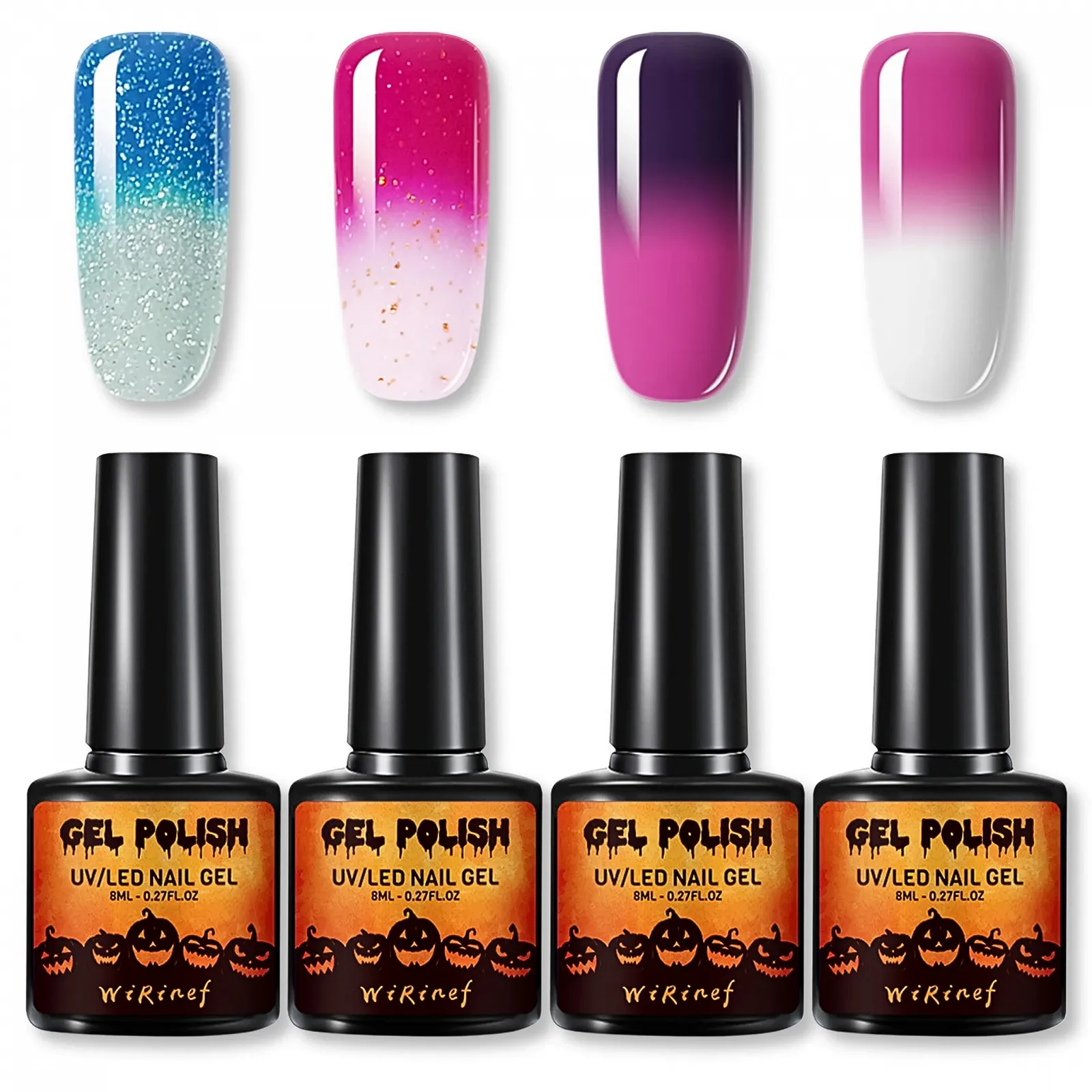 Набор цветных гель-лаков для ногтей, меняющих цвет, 4 цвета, изменение температуры, контроль температуры цвета для нейл-арта, быстросохнущий и долговечный УФ-лак для ногтей, нетоксичный (разноцветный B, 4 шт.), фото №1