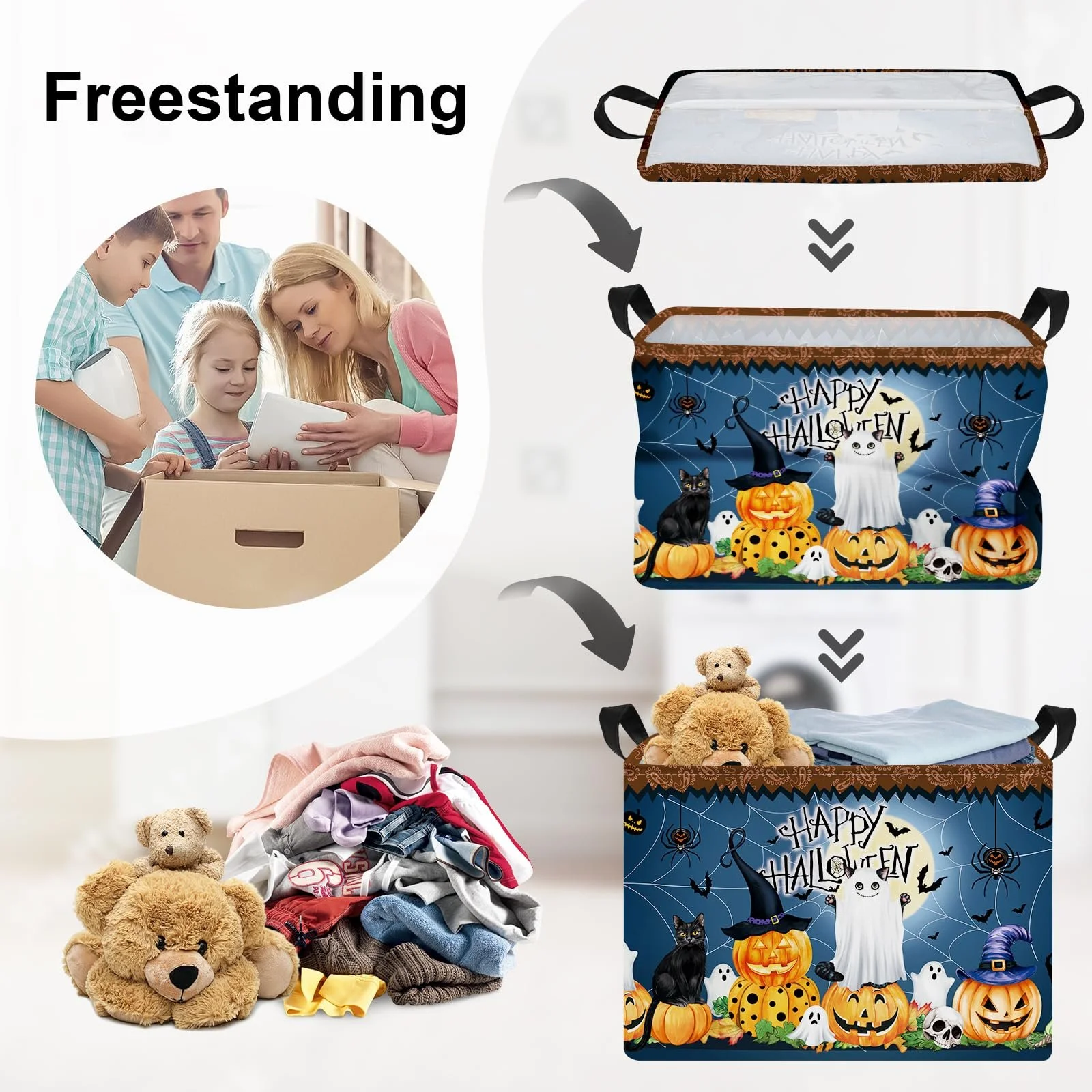 Корзина HUUMONSS для хранения вещей на Хэллоуин Привидение Летучая мышь Тыква Складная, фото №3 Корзина HUUMONSS для хранения вещей на Хэллоуин Привидение Летучая мышь Тыква Складная, фото №3