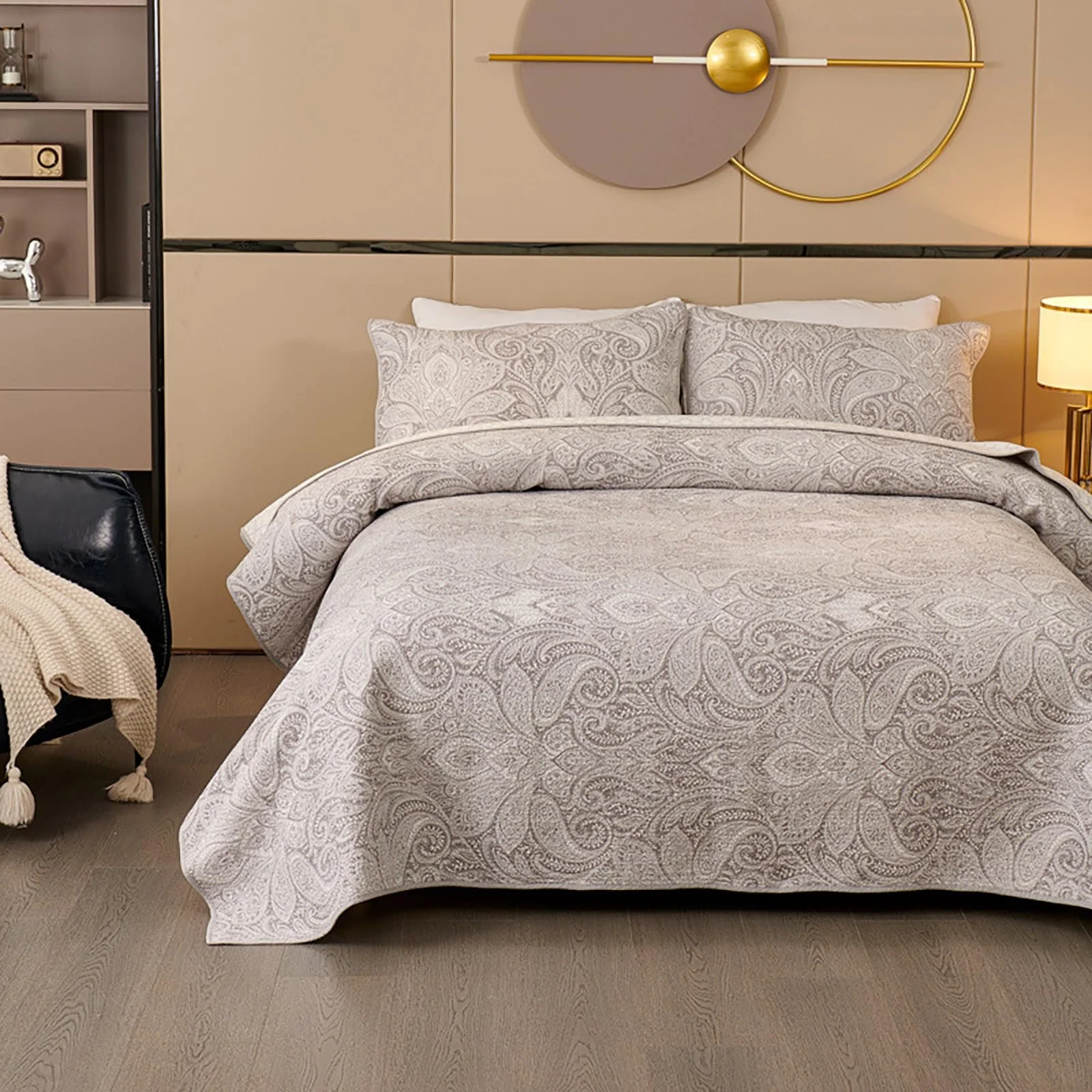 Покрывало E-yimeng 230 x 250 см с 2 наволочками 48 x 74 см Двустороннее Легкий уход Серый, фото №3