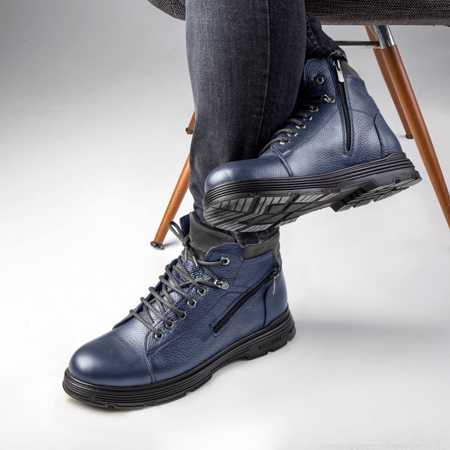 Ботинки Ankle на шнуровке из натуральной кожи с резиновой подошвой и молнией, фото №5