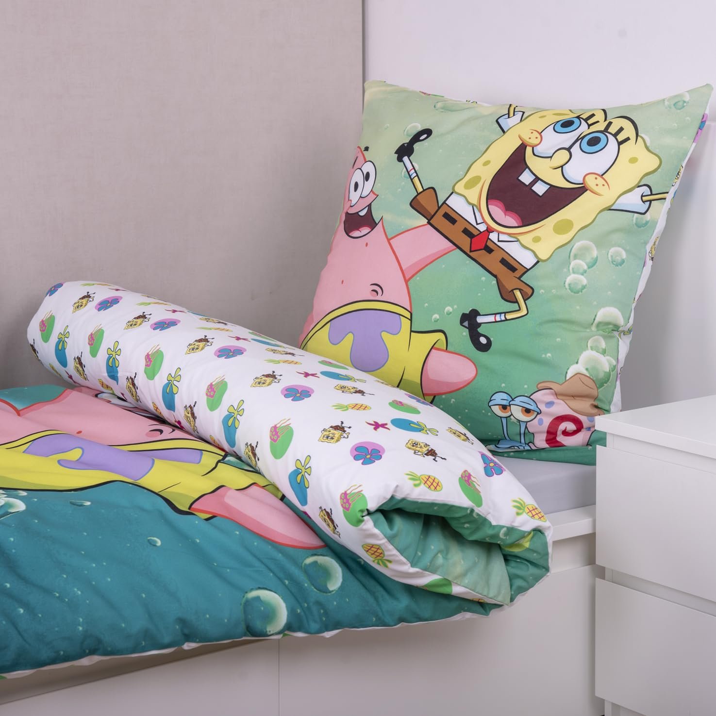 Постільна білизна Herding SpongeBob Squarepants, наволочка 80 x 80 см з двостороннім малюнком, підковдра 135 x 200 см, на блискавці, 100% бавовна/рефорсе, різнокольоровий, фото №4