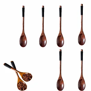 Ложки деревянные Набор из 6 деревянных кухонных ложек для варенья, деревянные столовые ложки для риса в корейском стиле для приготовления супа, перемешивания кухонных принадлежностей (коричневый) - Фото 1