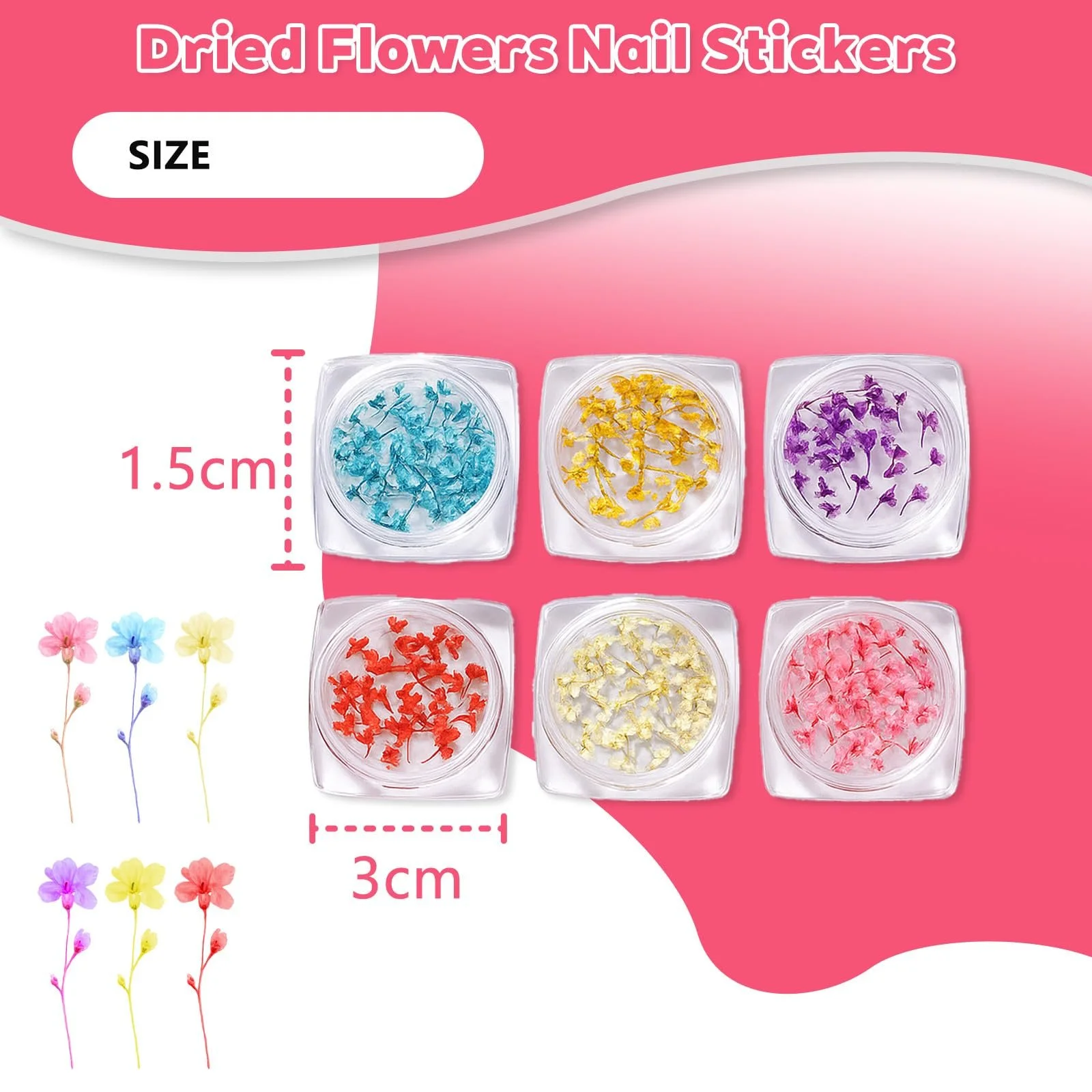Набор для дизайна ногтей 6 Dried Flowers Bottles Pink 2-in-1 Tweezers Professional, фото №2
