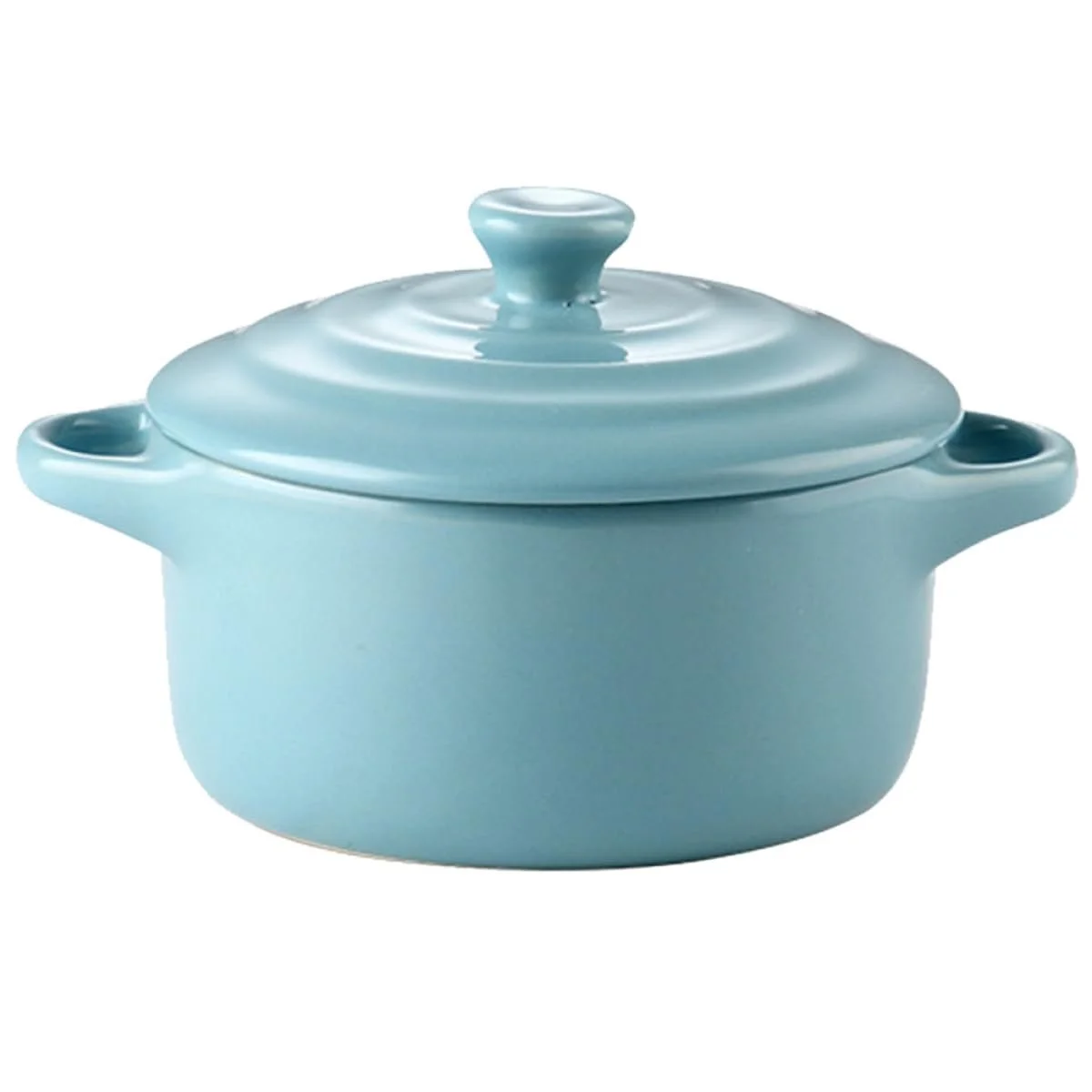 Керамическая миска VALICLUD огнеупорная с двойными ручками и крышкой для микроволновой печи Озерный голубой, фото №1