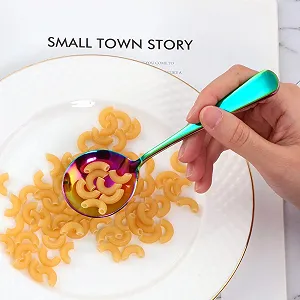 Ложка для бульона Buyer Star Набор из 8 штук Многоразовые ложки из нержавеющей стали для обеденного стола Круглая ложка Радужный цвет Столовые приборы для кемпинга Можно мыть в посудомоечной машине synthetic.ua - Фото 1