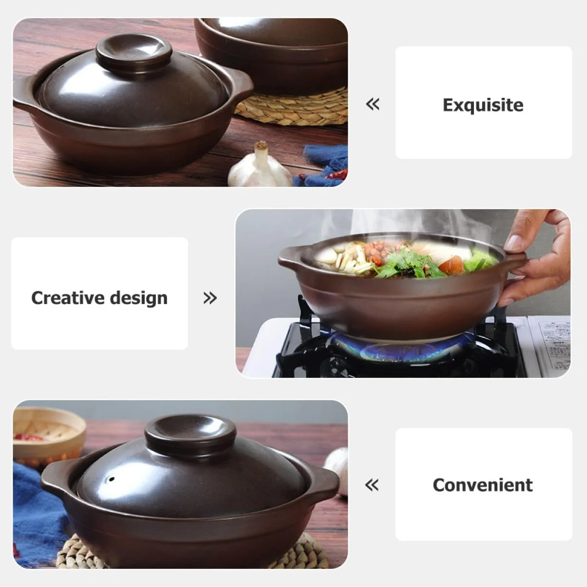 Керамическая кастрюля для супа VALICLUD с боковыми ручками термостойкая, фото №2