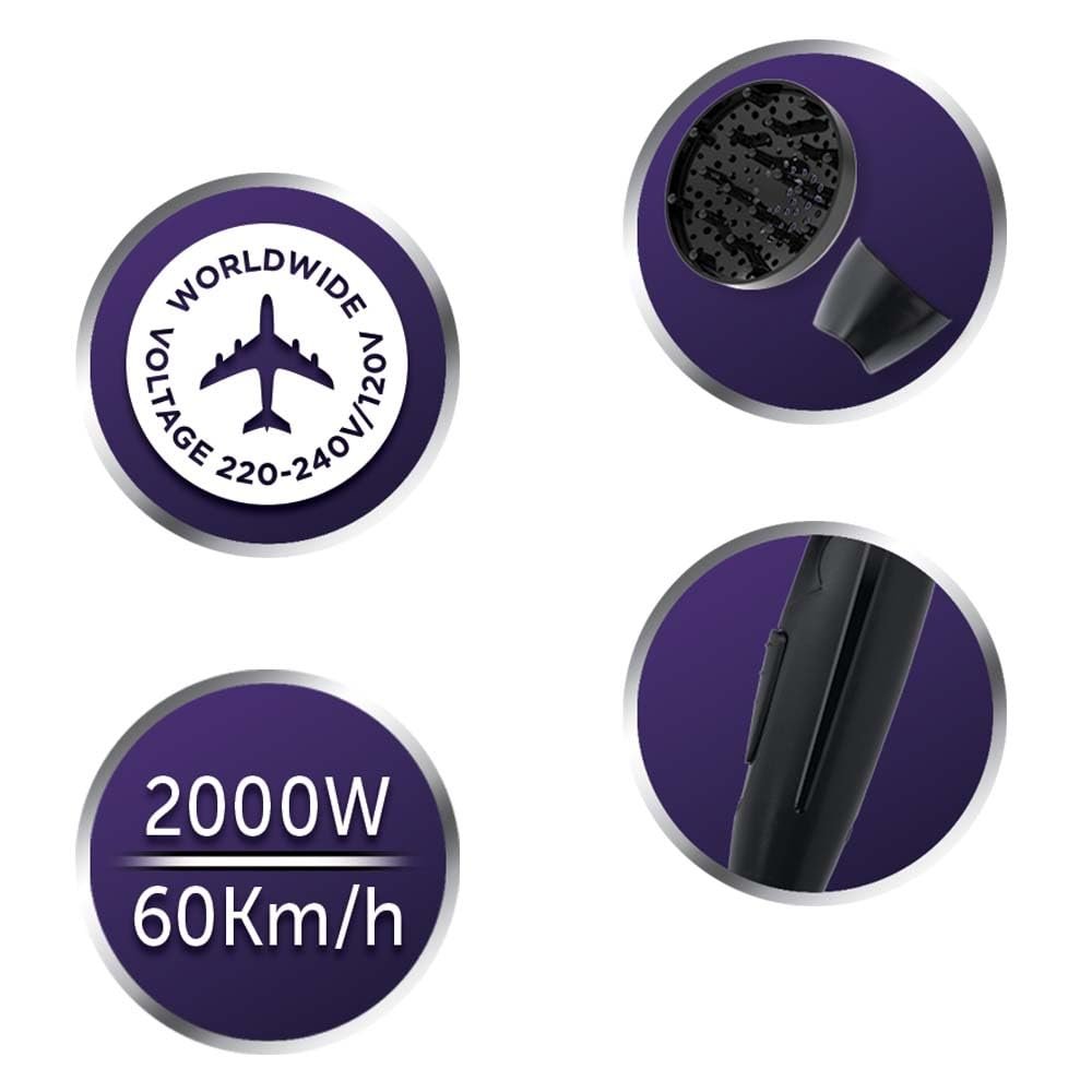 Фен Remington On The Go D1500 2000 Вт, регулировка напряжения, складной, насадка, диффузор, черный, фото №5