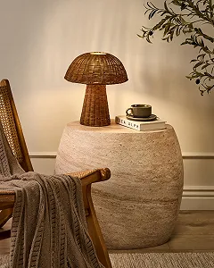 Настільна лампа Beliani Alero в стилі бохо з ротанговим абажуром та плетеною основою коричнева synthetic.ua - Фото 1