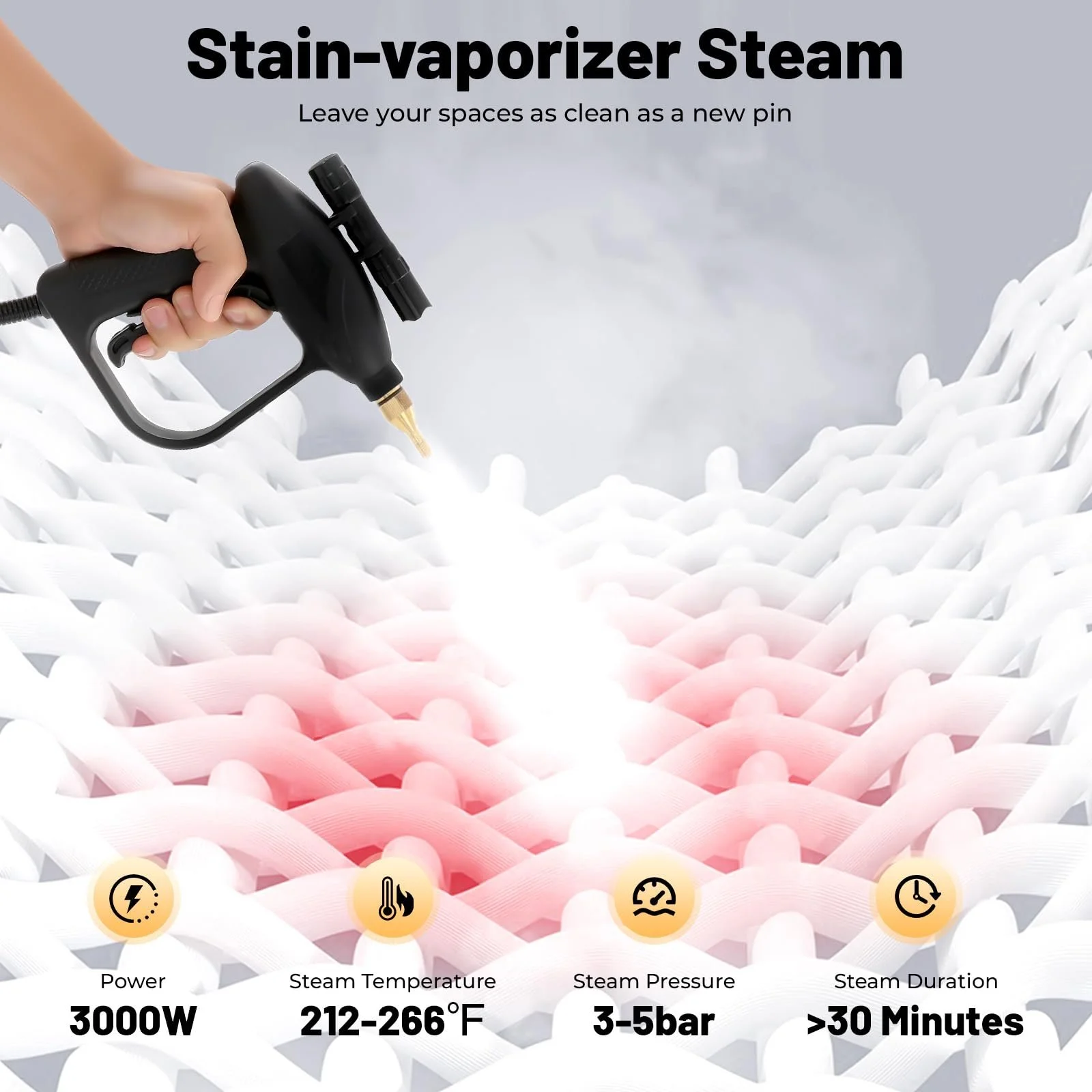 Пароочисник 3000 W багатофункціональний регульований портативний з розпилювачем 6 швидкостей, фото №5
