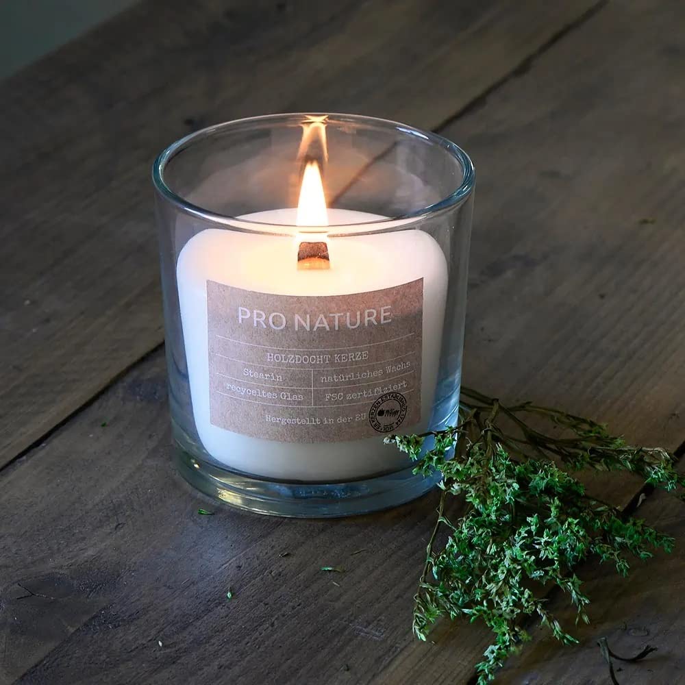 Свеча Müller Kerzen PRO NATURE в стекле с деревянным фитилем белая стеариновая 10 х 10 см 30 часов без аромата 1 штука, фото №2 Свеча Müller Kerzen PRO NATURE в стекле с деревянным фитилем белая стеариновая 10 х 10 см 30 часов без аромата 1 штука, фото №2