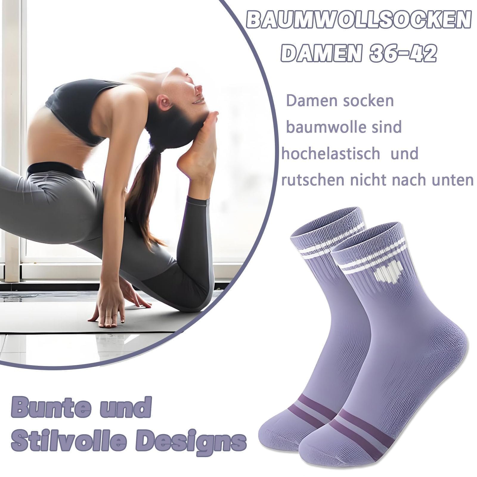 Теннисные носки с сердечками Дышащие 5 пар 36-42 Фиолетовый, Белый, фото №5