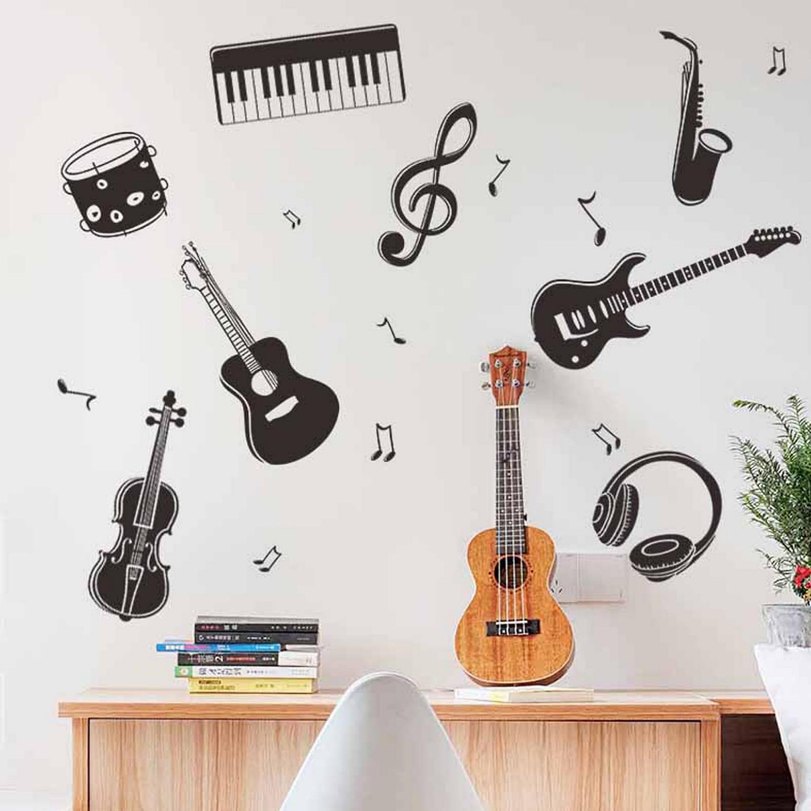 Наклейка на стіну Гітара та ноти Музичні інструменти Чорна, фото №6 Наклейка на стіну Гітара та ноти Музичні інструменти Чорна, фото №6