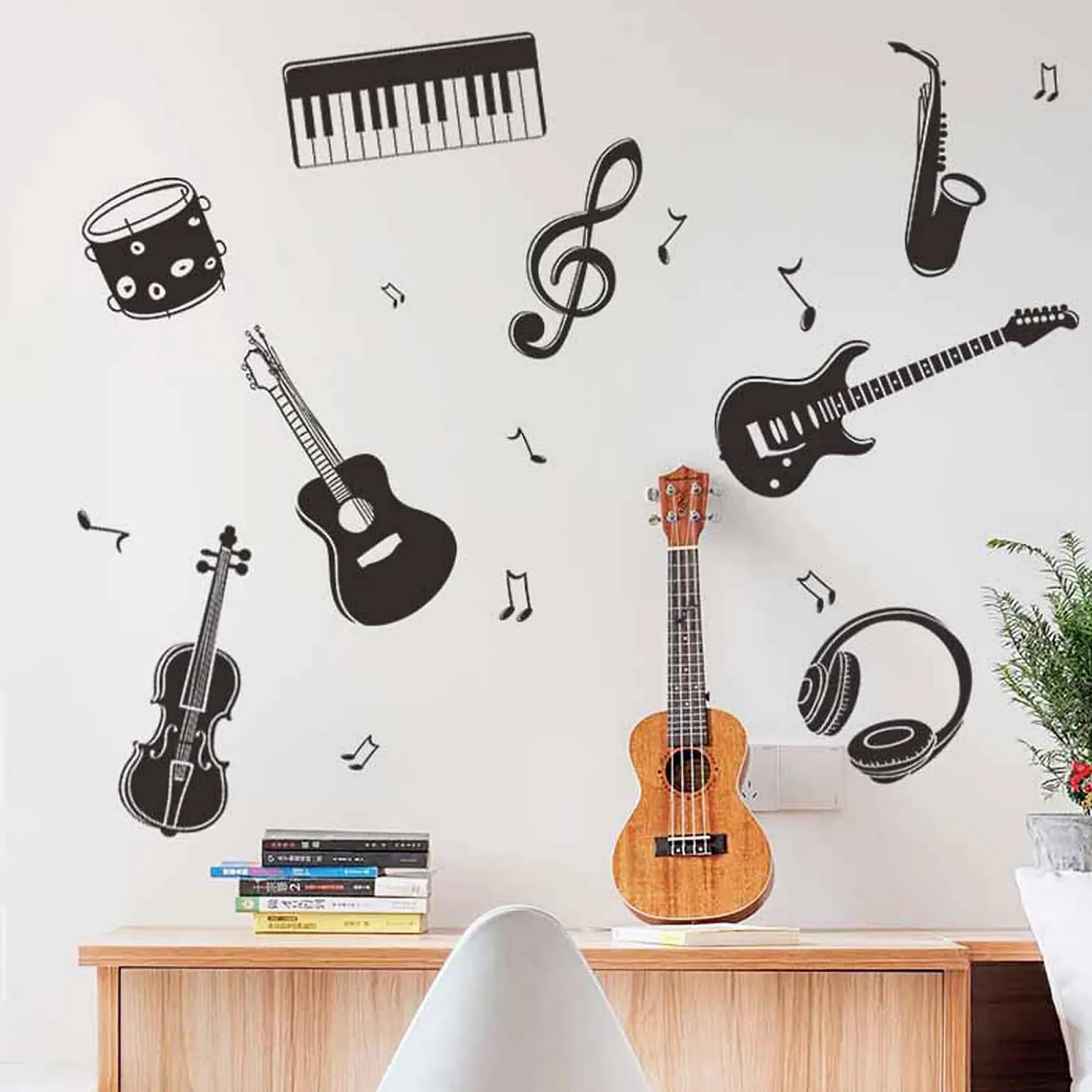 Наклейка на стену Гитара и ноты Музыкальные инструменты Черная, фото №6