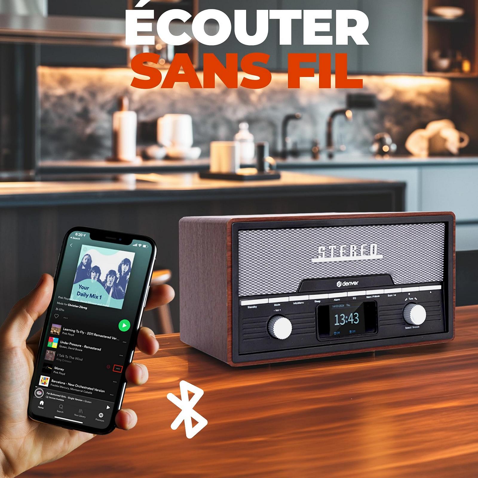 Музыкальная система Ретро Denver MDA-525DW DAB+ радио, FM, CD, Bluetooth, AUX и USB - 2 x 50 Вт колонки, цветной дисплей и функция будильника, фото №3