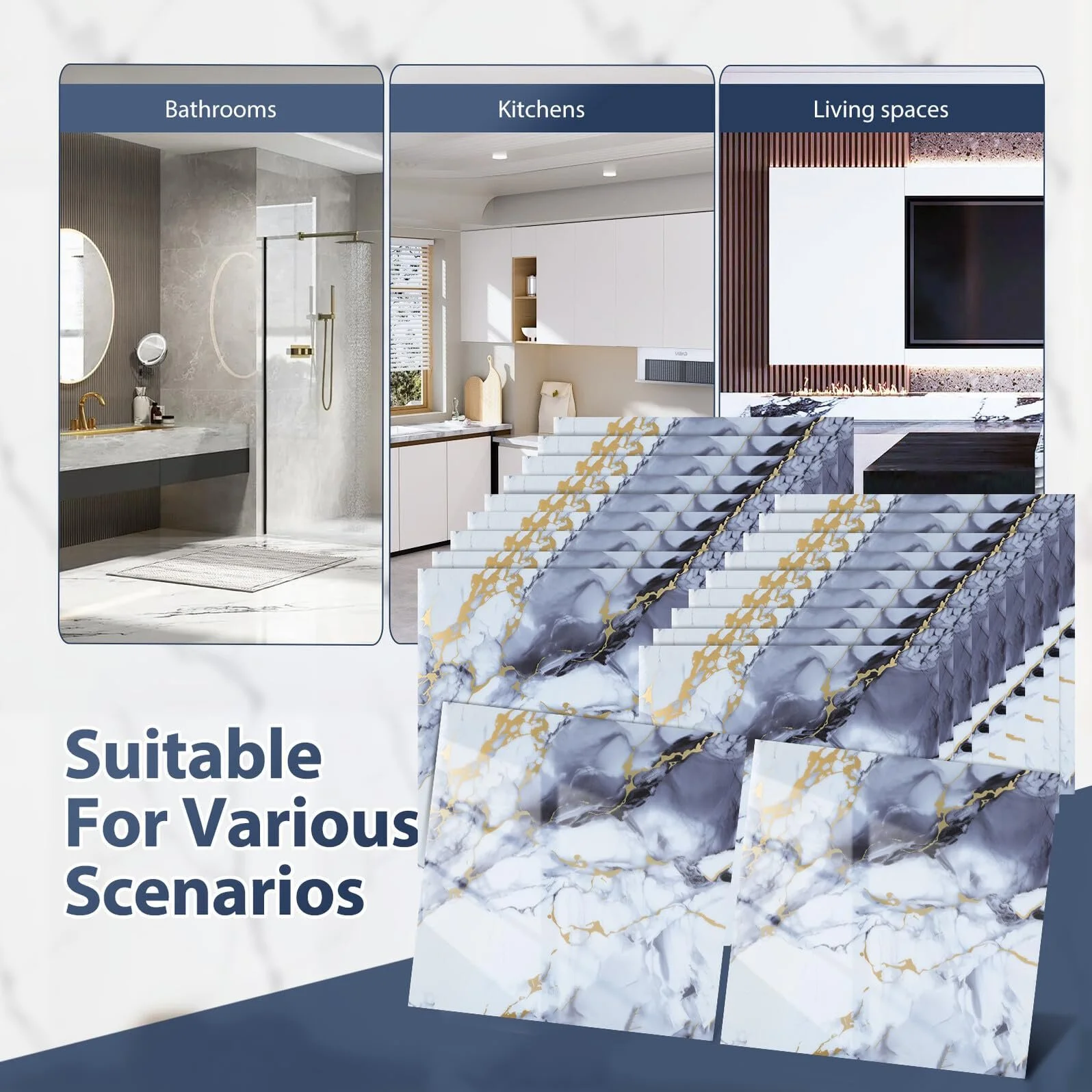 Наклейка на стіну LIFKOME Набір 40 шт Мармурова плитка ПВХ, фото №3