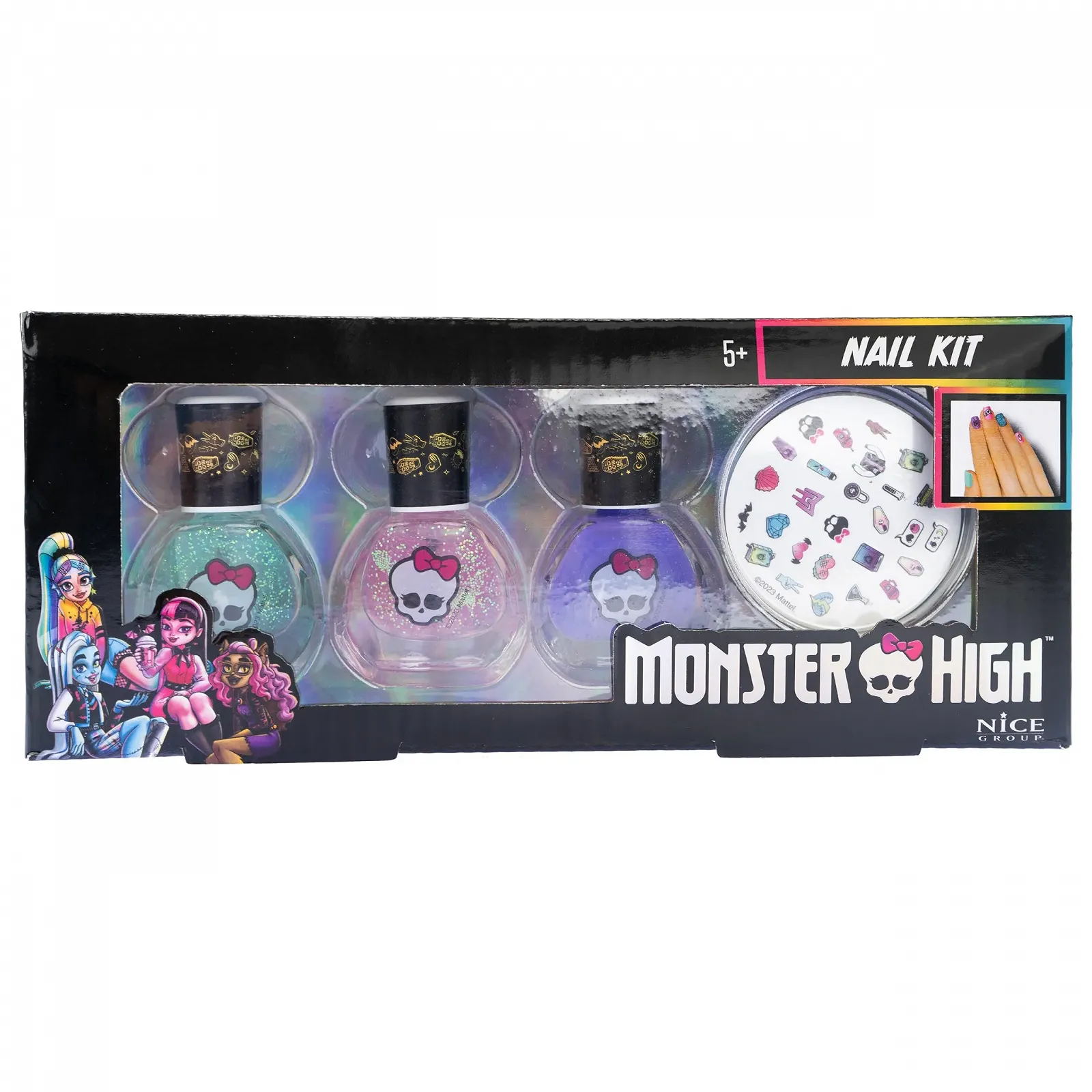Набор для маникюра Nice Group Monster High 3 лака для ногтей и наклейки, фото №2