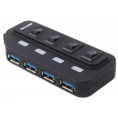 Концентратор Maxxter 4 x USB 2.0 Type-A 1m cable 5V1A adapter (HU2A-4P-AC-02), фото №1