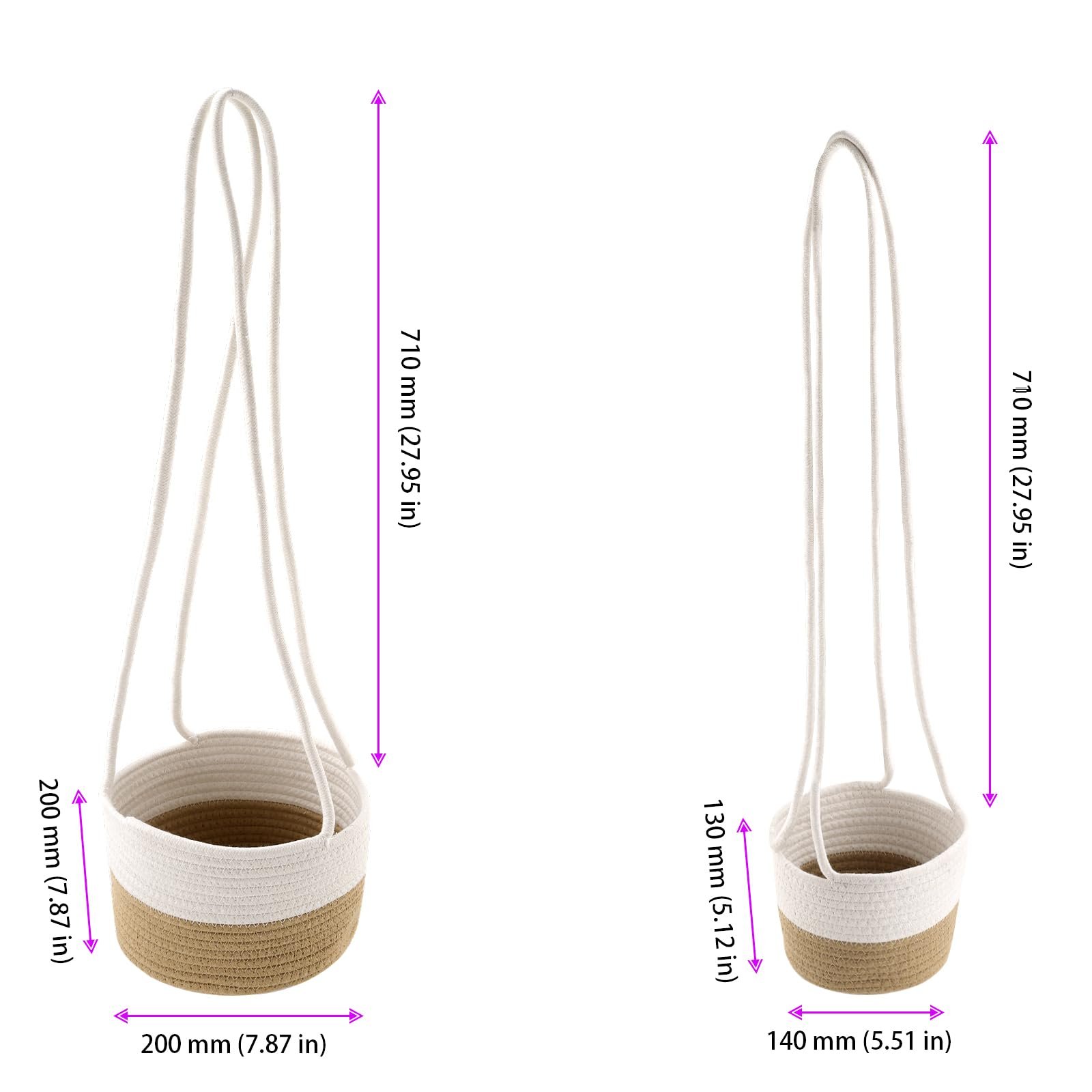 Підвісні кошики для рослин Набір із 4 шт. 2 розміри Бавовняна мотузка Boho, фото №2