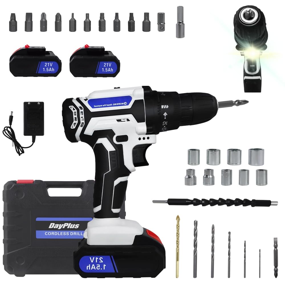 Гвинтоверт Qimu Бездротовий 21 В з акумулятором 1.5 Ah, LED підсвітка, 2 ступені швидкості, 25 + 1 рівнів крутного моменту, 45 Нм з 26 аксесуарами, кейс, фото №1