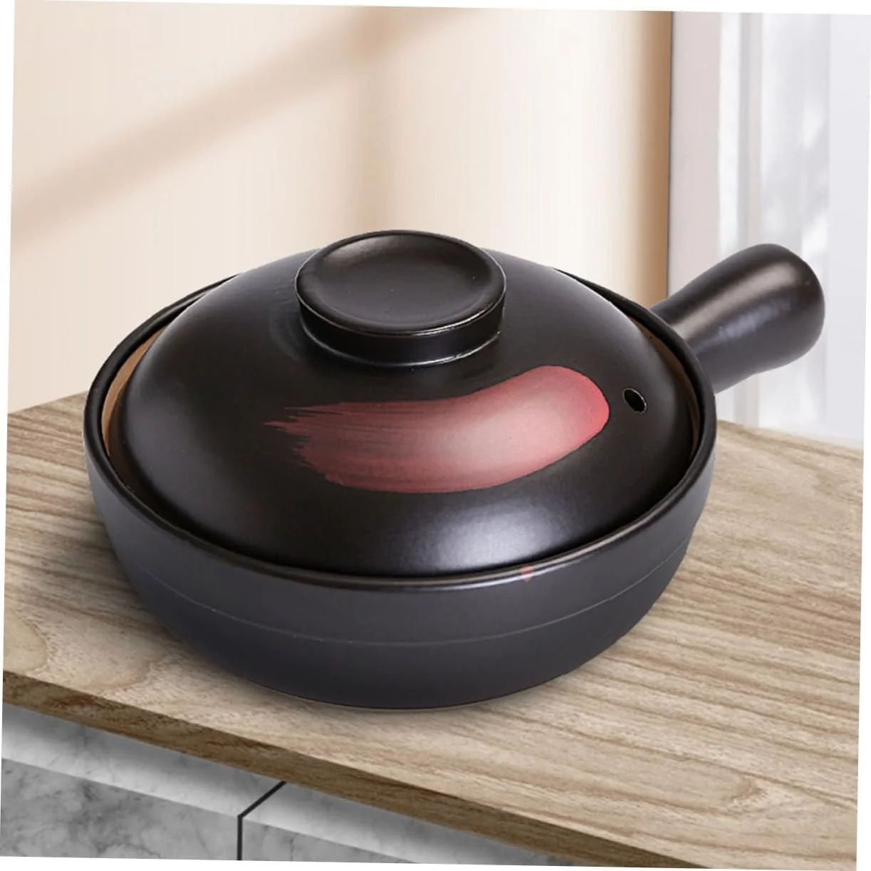 Кастрюля для тушения для газовой плиты с переносной ручкой антипригарная Черный Красный Маленькая, фото №5