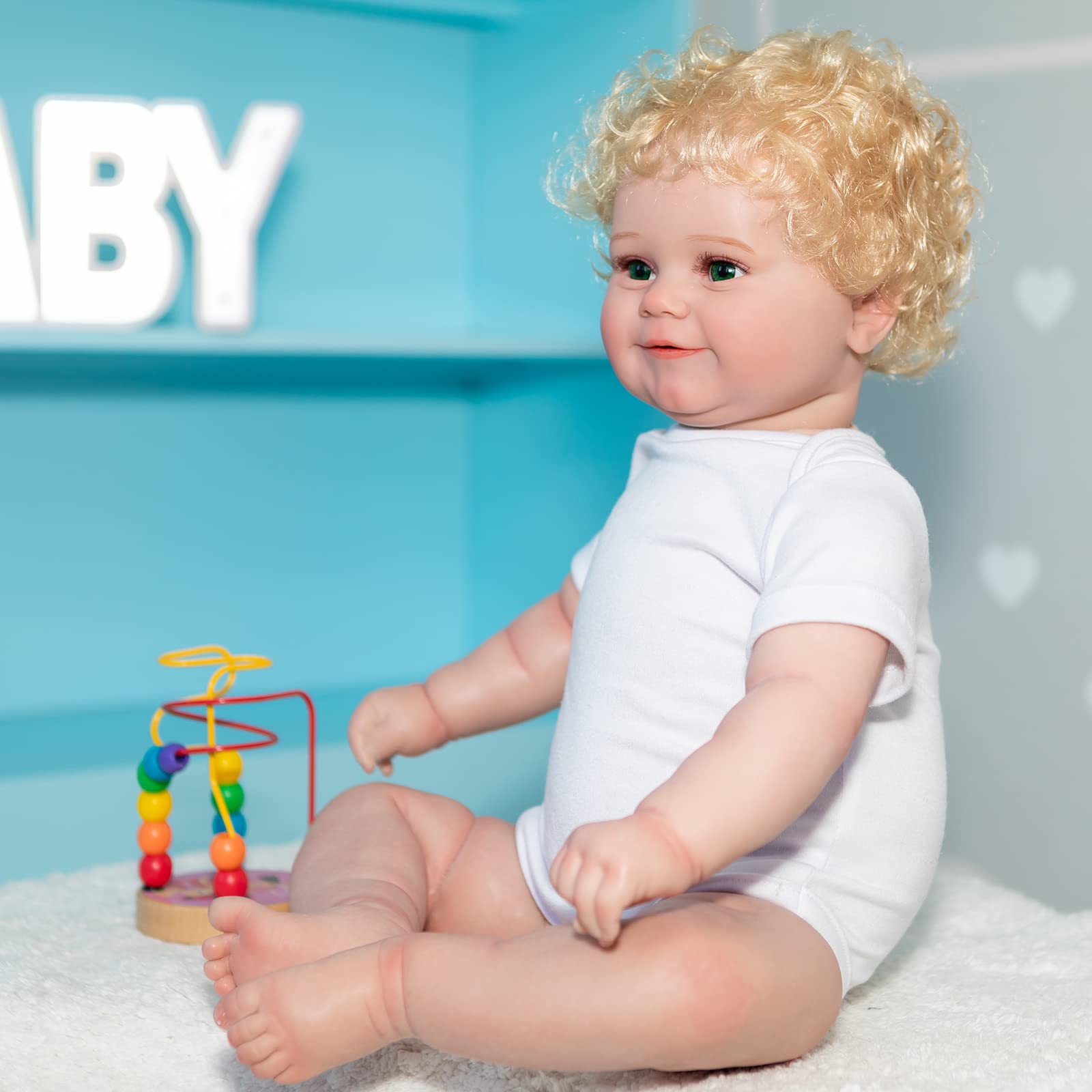 Кукла iCradle Reborn 24 дюйма Мягкий силиконовый винил Реалистичная кукла новорожденного Магнитный рот Блондинка, фото №6