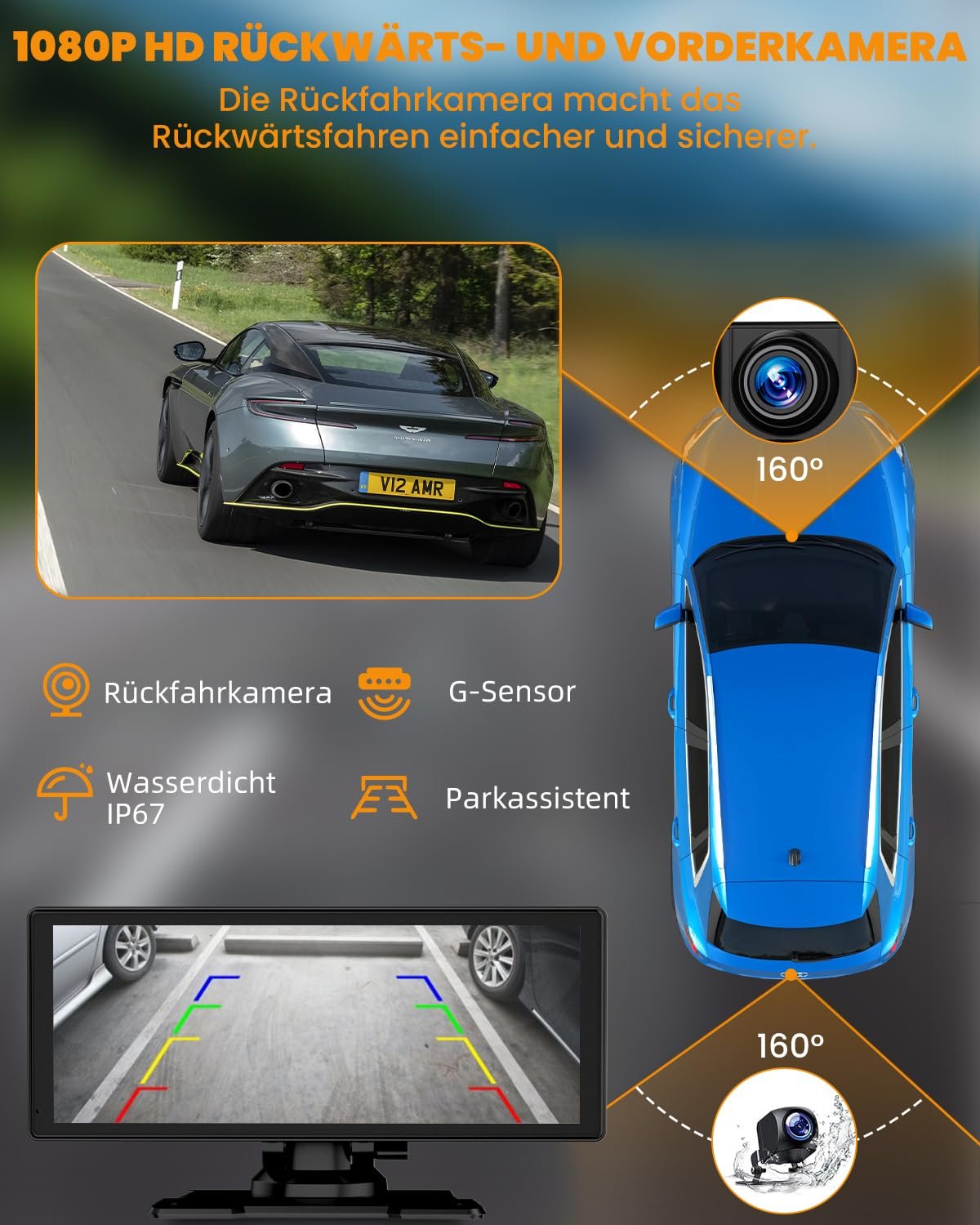Дисплей Carplay Apple Carplay/Android Car 8.88 дюймов с камерой заднего вида 1080P HD и передней камерой, GPS навигацией, Hands-Free системой, Mirror Link, FM, простая установка, фото №3