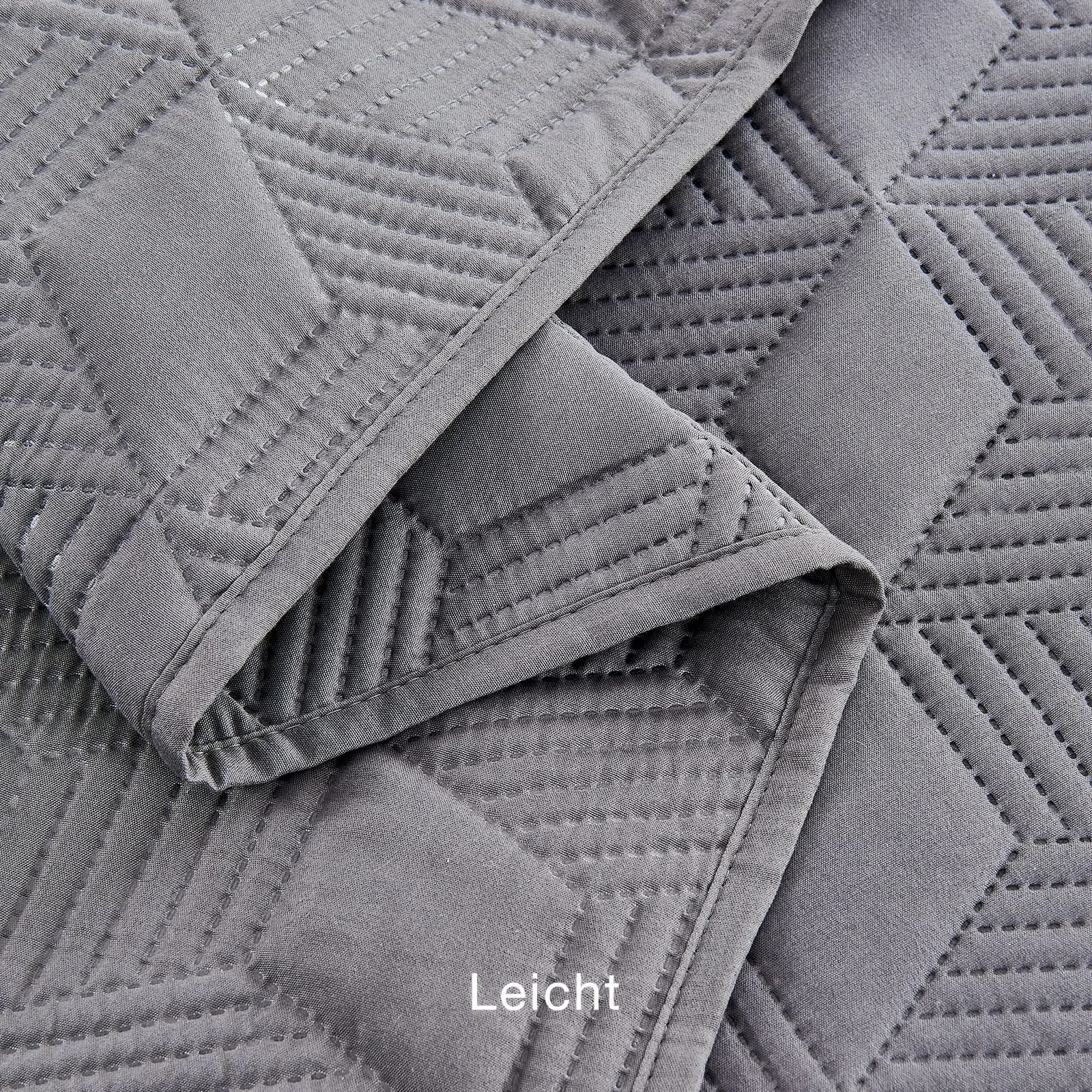 Покривало beeweed 220 x 200 см, сіре, з мікрофібри, стьобане, легке, з 2 наволочками, ромбоподібний візерунок, фото №6