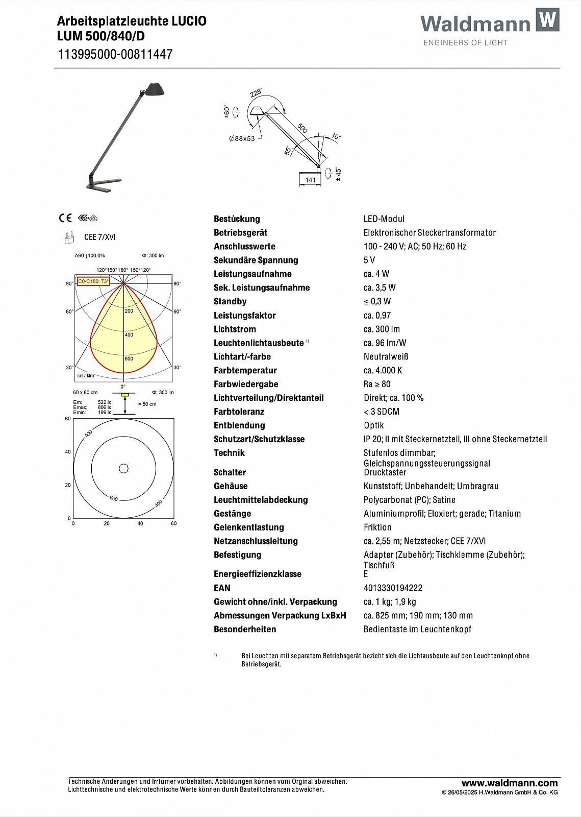 Настільна лампа Waldmann Lucio Home LED 4000 K (Limited Edition), фото №10