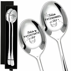 Набор ложек с гравировкой 2 шт Подарок для крестной матери и крестного отца на крестины Предложение стать крестными родителями Подходит для дня рождения, годовщины свадьбы или в качестве подарка - Фото 1