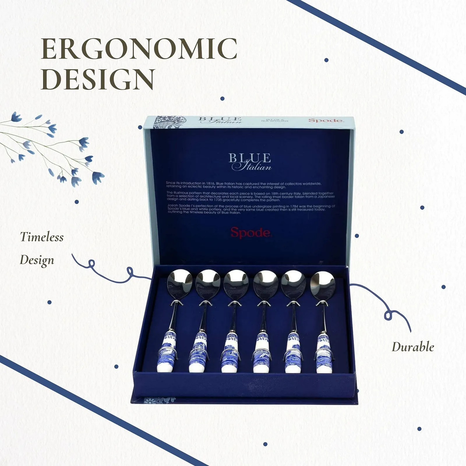 Чайні ложки Blue Italian S/6, блакитно-білі, фото №6
