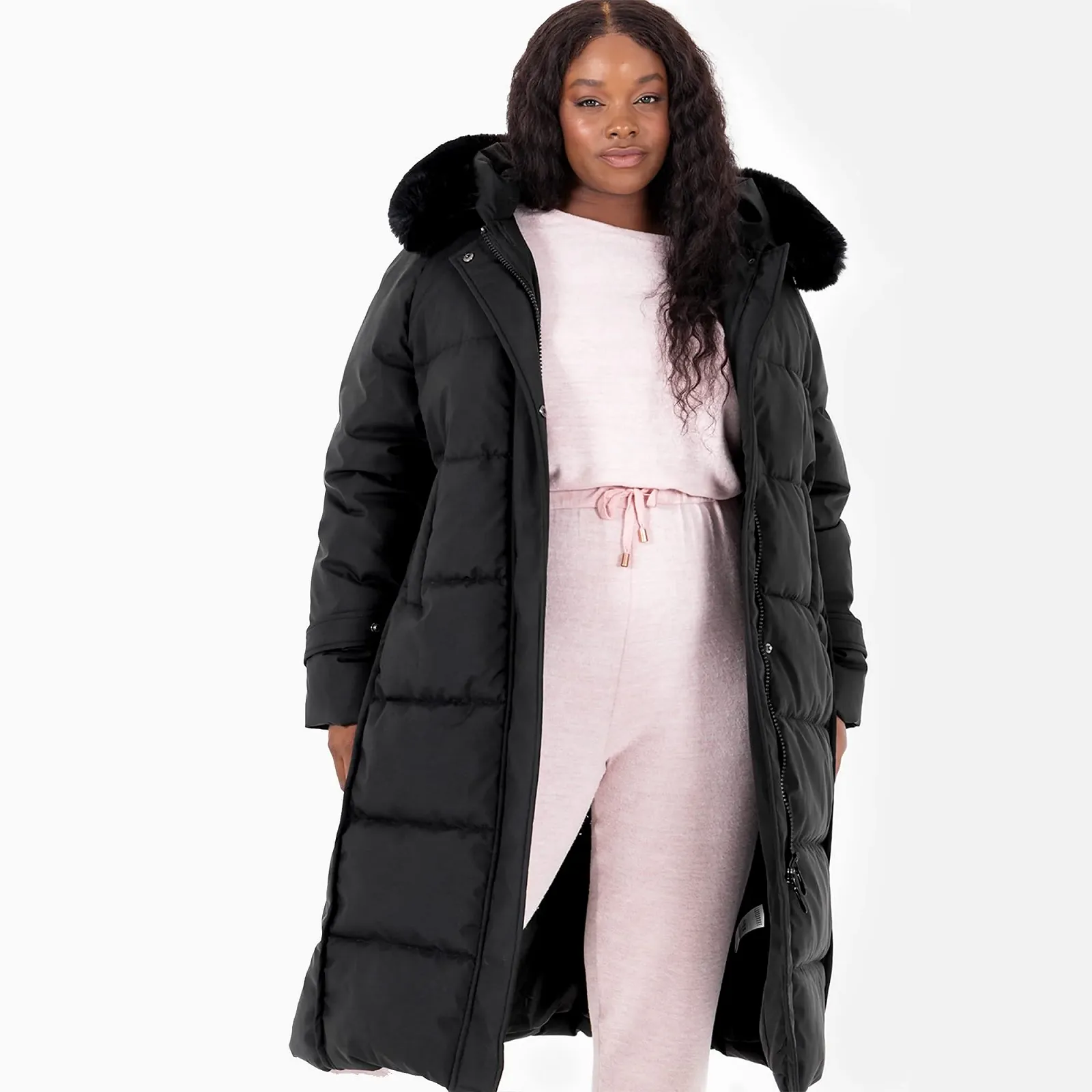 Женская зимняя куртка Lovedrobe с капюшоном, стеганая, съемные карманы из искусственного меха, фото №2