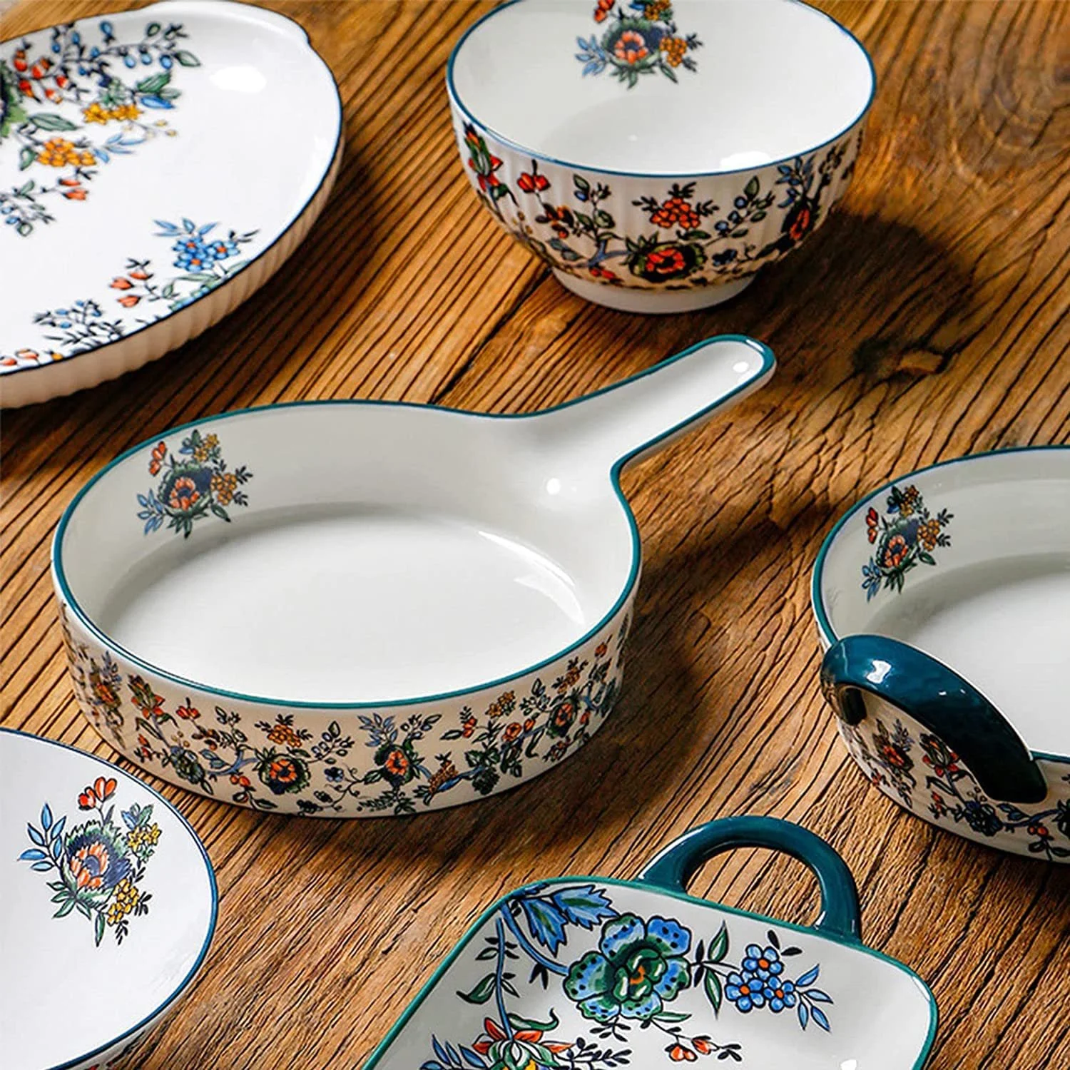 Форма для запекания керамическая круглая с ручкой 900 мл зеленая, фото №6 Форма для запекания керамическая круглая с ручкой 900 мл зеленая, фото №6