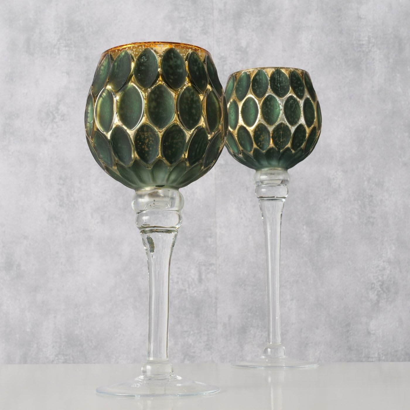 Набір Boltze Minou 2 скляних підсвічника-посуду Свічник зелений золотий скляний металевий декоративний, фото №2