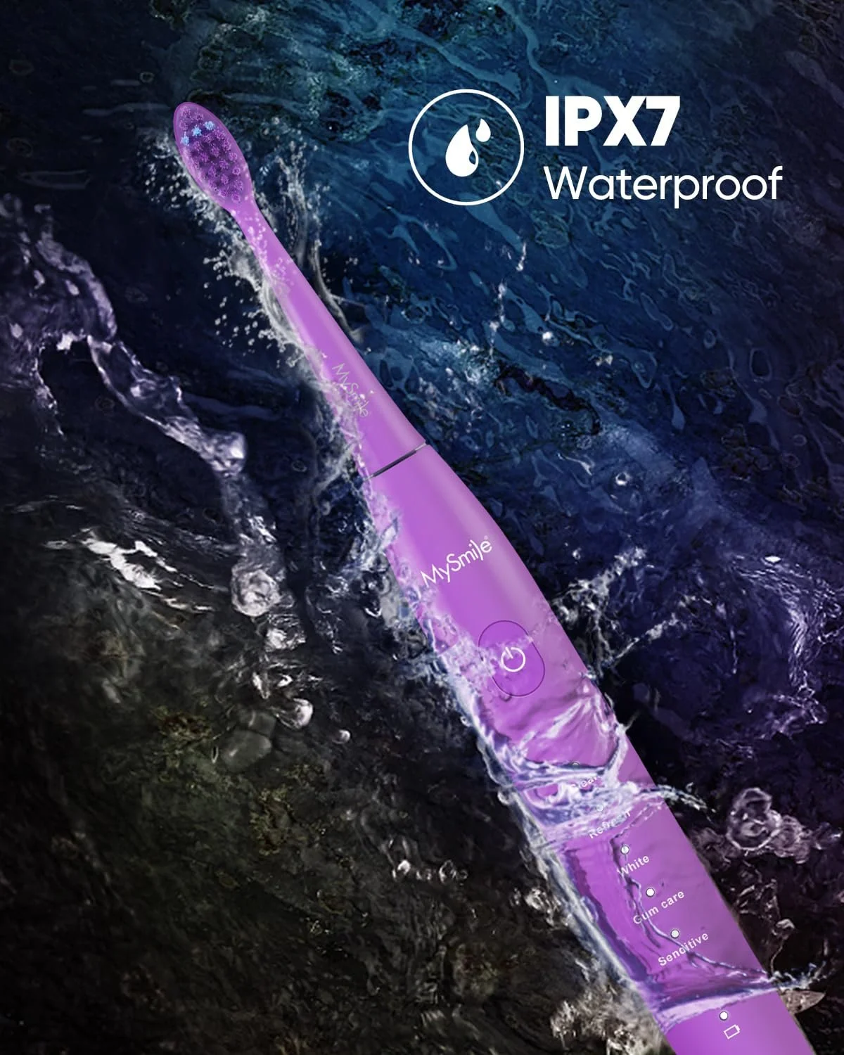 Электрическая звуковая зубная щетка MySmile Sonic DY156 Фиолетовая 1 шт., фото №6