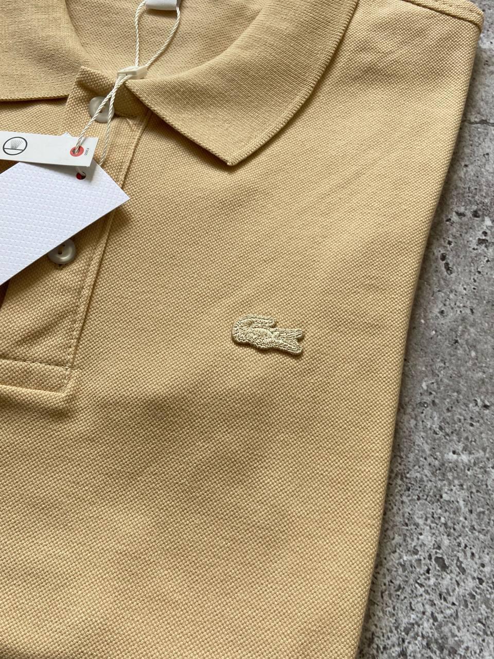 Мужское поло бежевое Lacoste мужская брендовая футболка с воротником лакоста стильная на лето, фото №7
