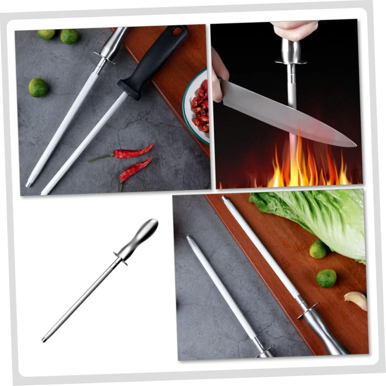 Мусат для кухонних ножів Ciieeo з вуглецевої сталі з ергономічною ручкою, фото №4