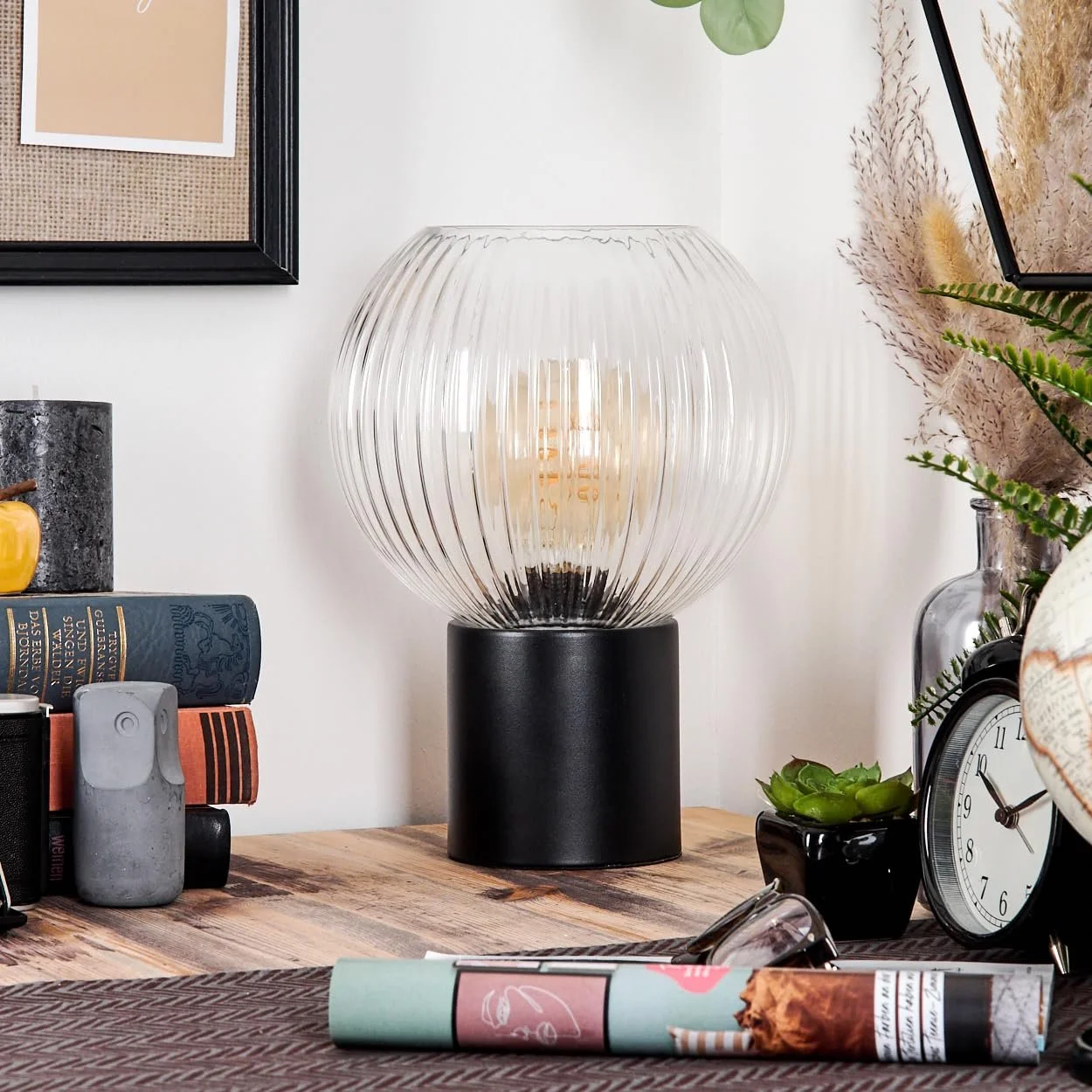 Настільна лампа HOFSTEIN Koyoto E27 20 см Чорний/Прозорий, фото №2