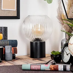 Настільна лампа HOFSTEIN Koyoto E27 20 см Чорний/Прозорий synthetic.ua - Фото 1