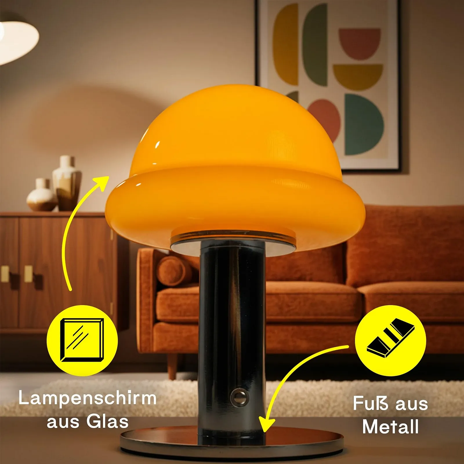 Настольная лампа Mushroom беспроводная LED с регулировкой яркости USB-C оранжевая, фото №4