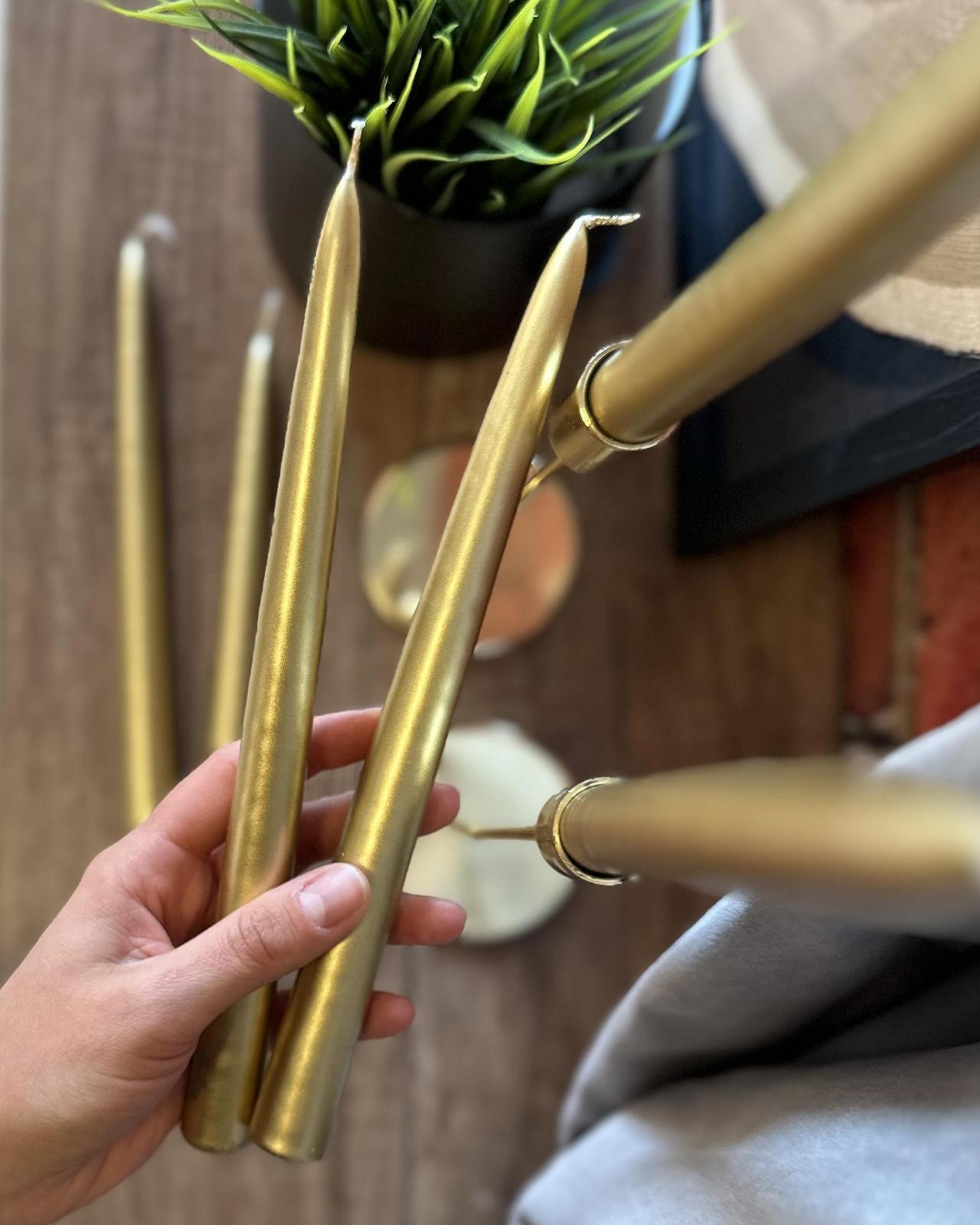 Набір Свічки Конічні Металеві 29 см Золоті, фото №4