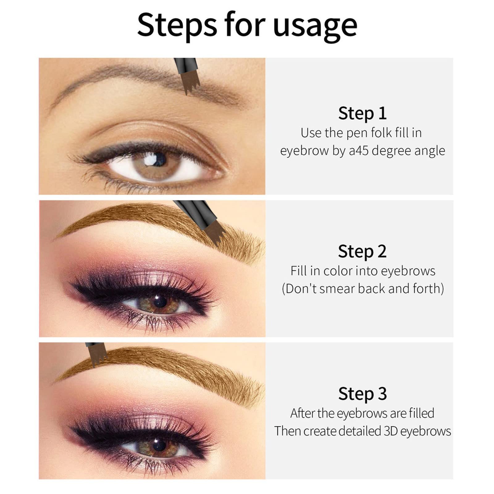 Пудра для бровей Водостойкая, устойчивая к поту и без слипания, Карандаш для диких бровей с четырьмя зубцами 0.4 мл Коричневый (розовое золото, один размер), фото №4