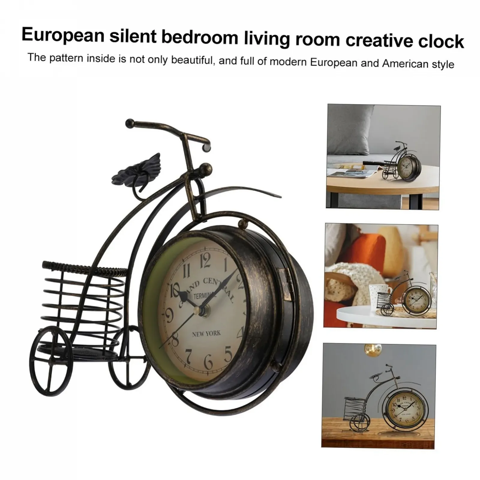 Настільний годинник MUCKLILY Вінтажний металевий з тихим механізмом, ПВХ скло, європейський ретро дизайн, декоративний, фото №8