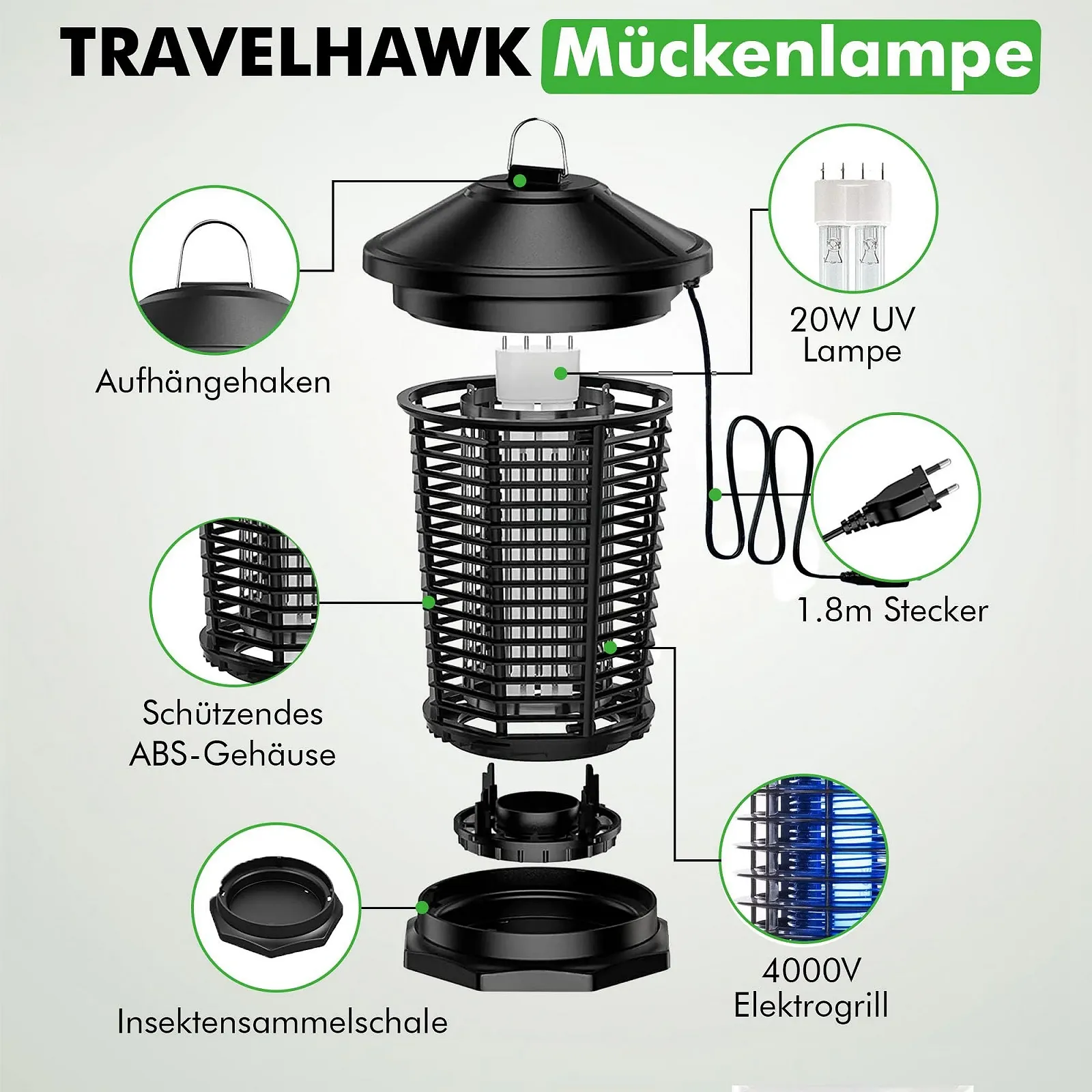 Электрический уничтожитель насекомых TravelHawk UV Портативный с контейнером для сбора, фото №7