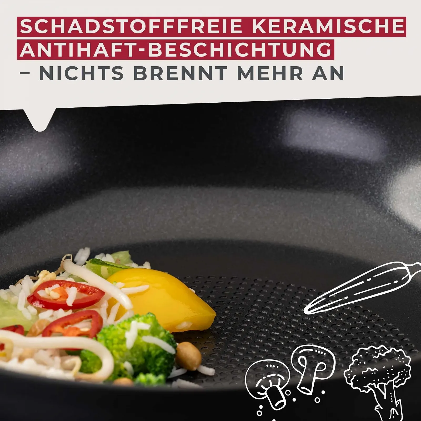 Сковорідка-Wok Fackelmann Statement 28 см, керамічне покриття, зроблений з переробленого алюмінію, стільникова структура дна, для всіх типів плит, включаючи індукційні, без PFAS, фото №4 Сковорідка-Wok Fackelmann Statement 28 см, керамічне покриття, зроблений з переробленого алюмінію, стільникова структура дна, для всіх типів плит, включаючи індукційні, без PFAS, фото №4