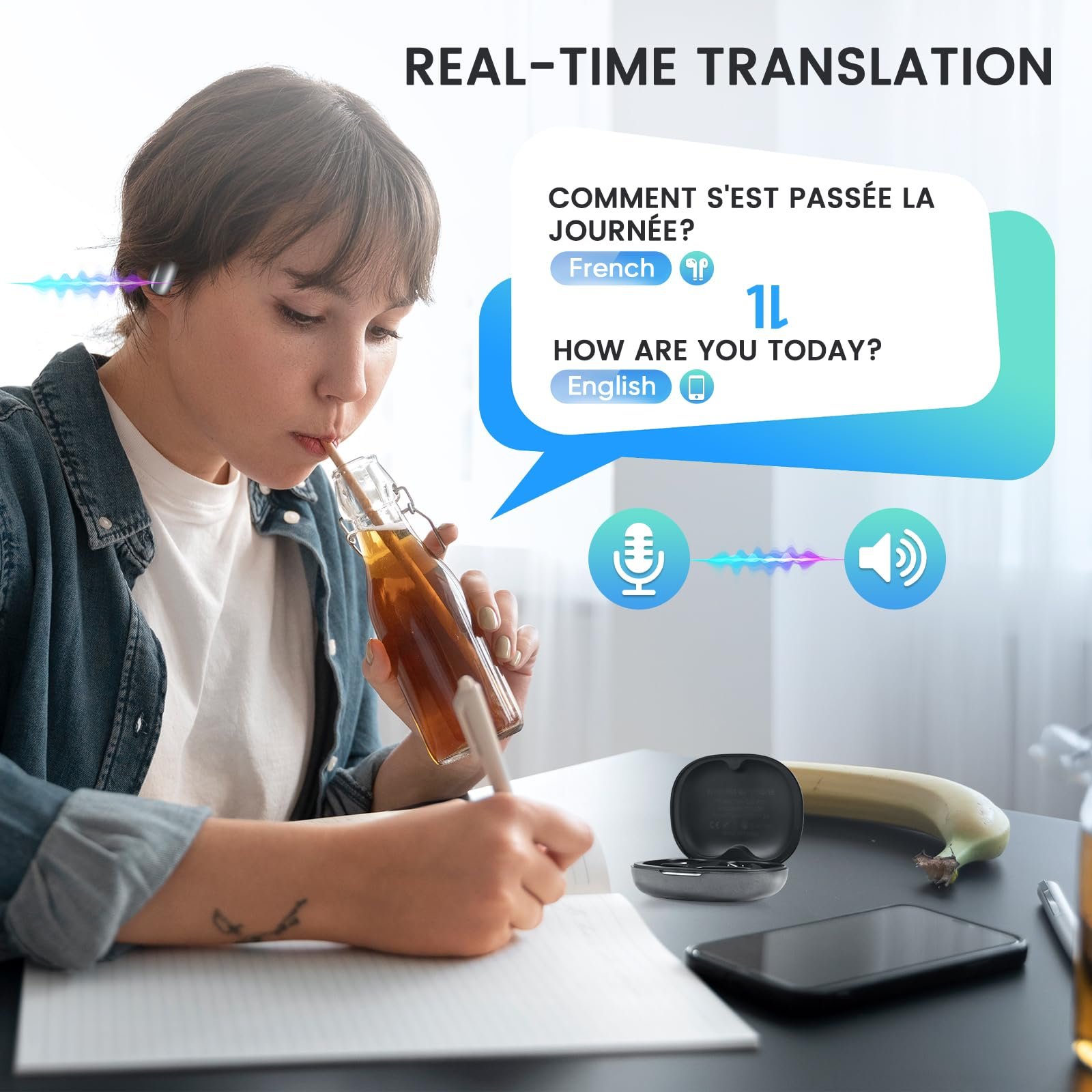 Навушники AI Перекладач з сенсорним LCD, 150+ мов, Bluetooth 5.4, реального часу, фото №3