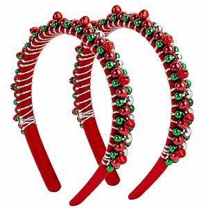 Обруч Рождественский с колокольчиками Красный Зеленый - Фото 1