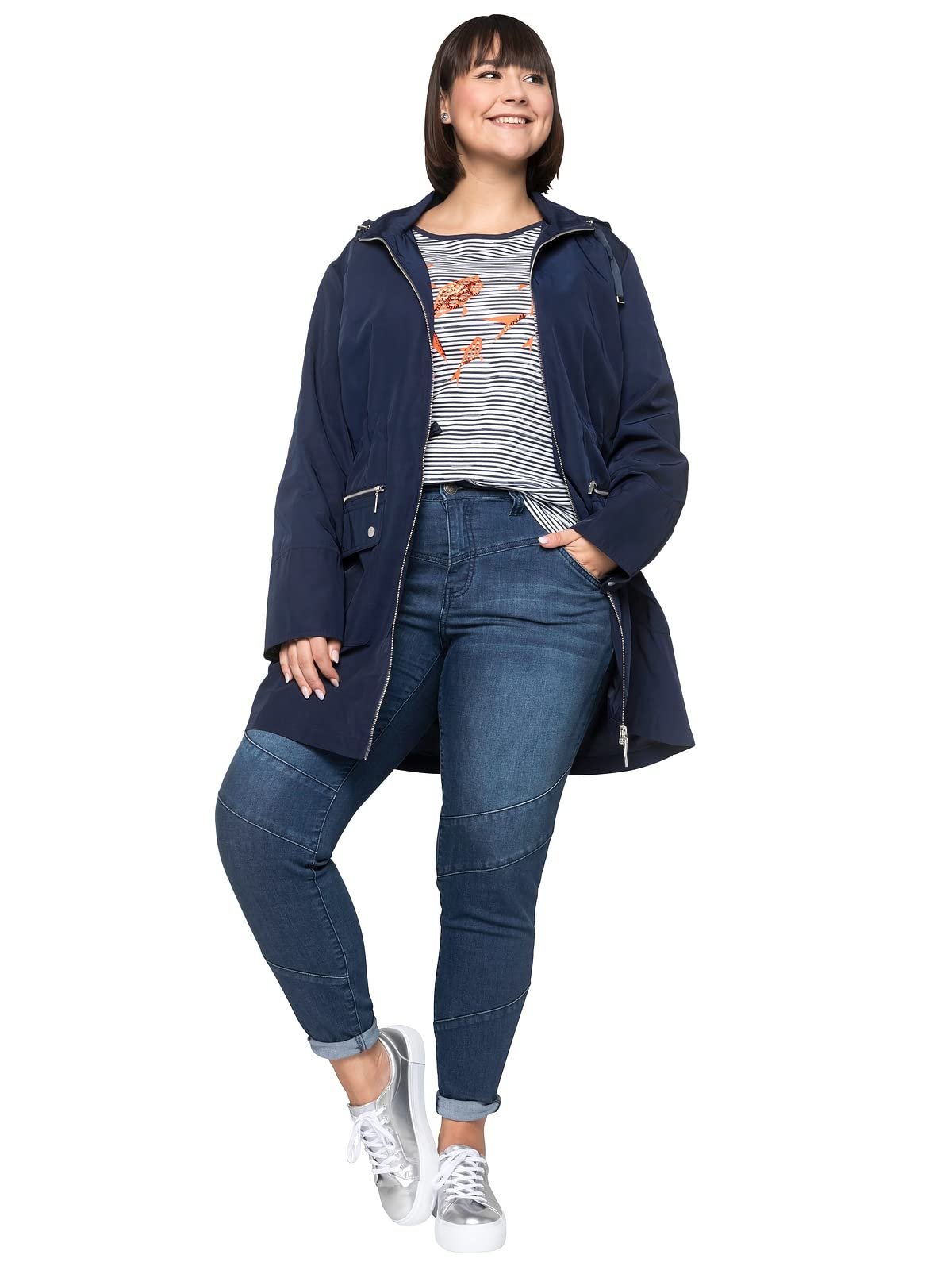 Женская куртка больших размеров Sheego Techno-Twill Basic Fashion Sporty Decorative Zip, фото №5