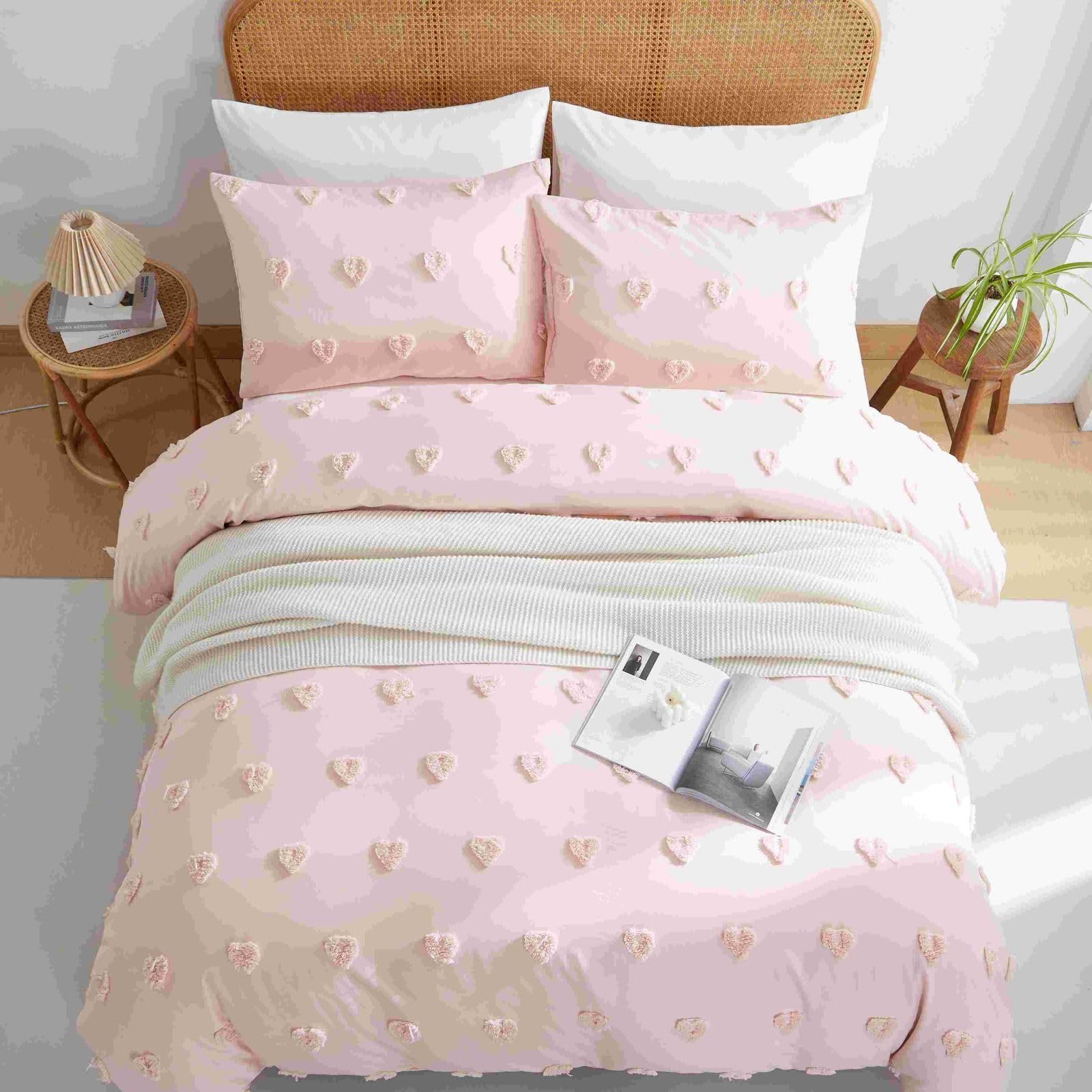 Постільна білизна Freyamy Boho 135 x 200 см, 2 предмети, Рожева, Серце, Богемна, Вишивка, М'яка, Підковдра з блискавкою та наволочкою 80 x 80 см, фото №7