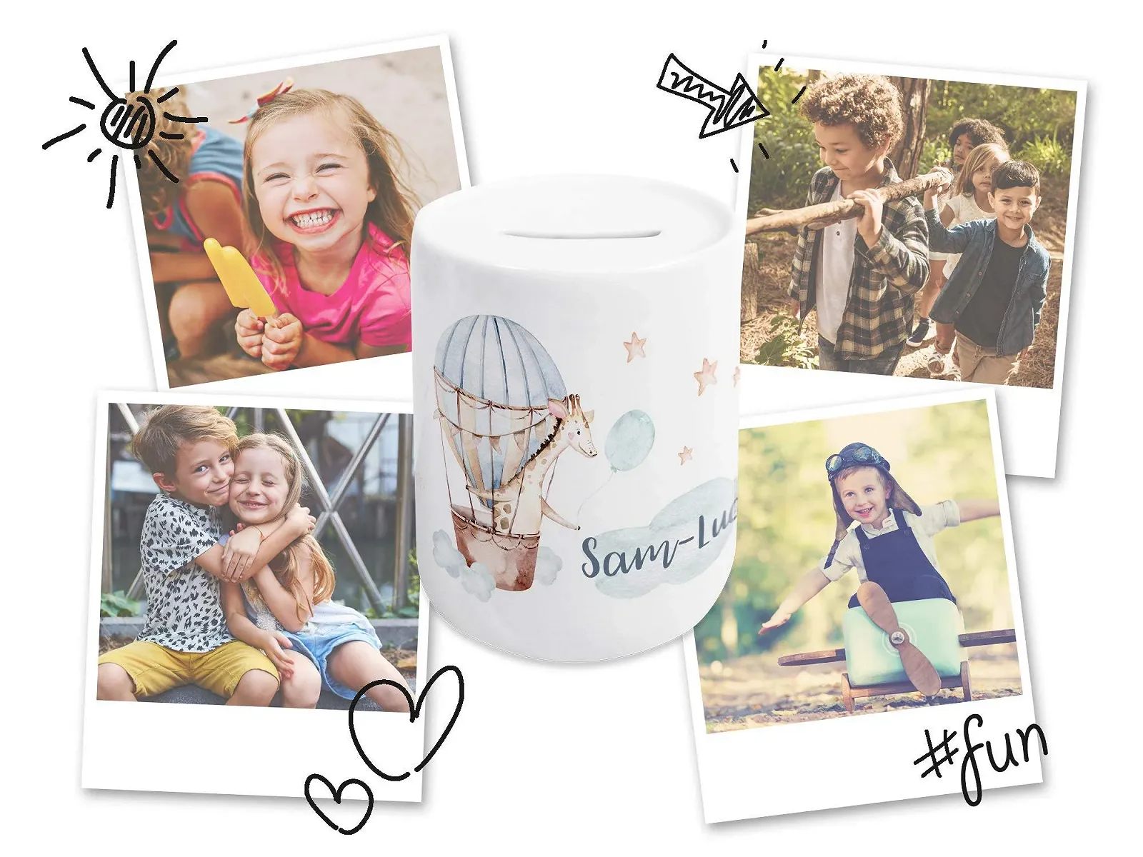 Скарбничка дитяча GRAZDesign Жираф із повітряною кулею Персоналізована, фото №5